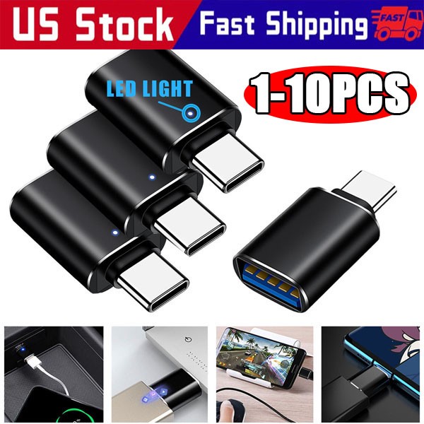 LED USB-C 3.1 Male to USB A Female Adapter Converter OTG Type C Android Phone