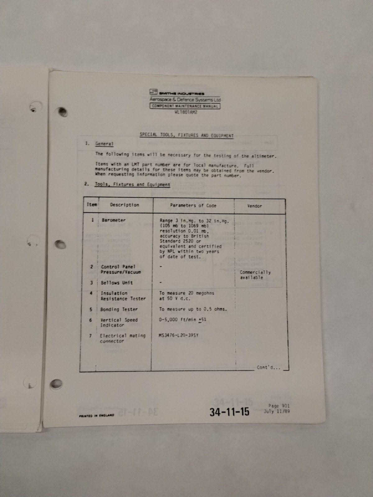 Smiths Industries Counter/Pointer Altimter WL 1801AM2 Maintenance/Parts-Original