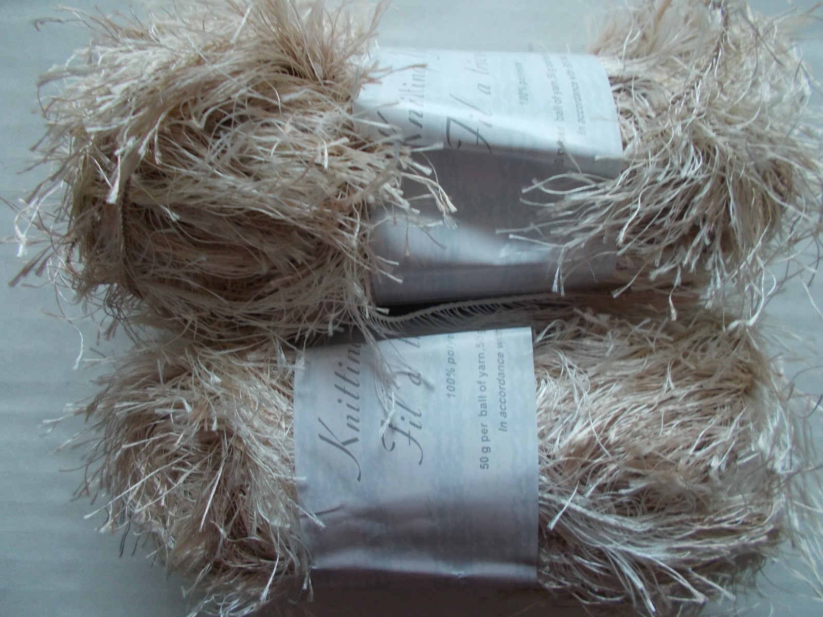 Knitting eyelash yarn, sandy light beige, lot of 2