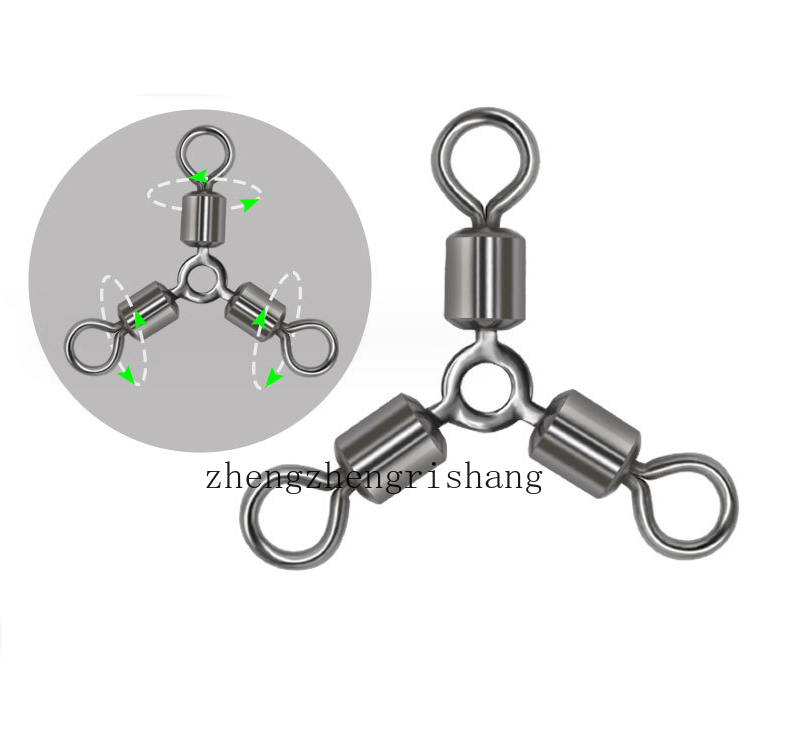 50PCS 3 Way Fishing Swivels O-shape Three Way Rolling Swivels Fishing Connector