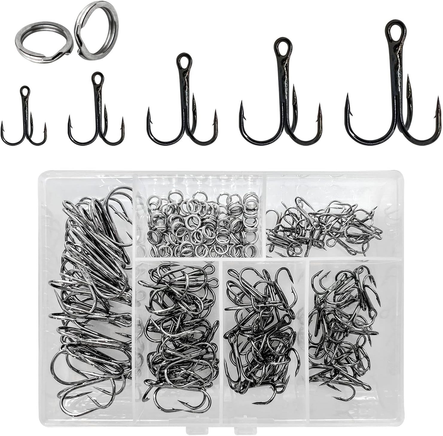 200 Pack Fishing Treble Hooks Kit High Carbon Steel Hooks Strong Sharp Round Ben