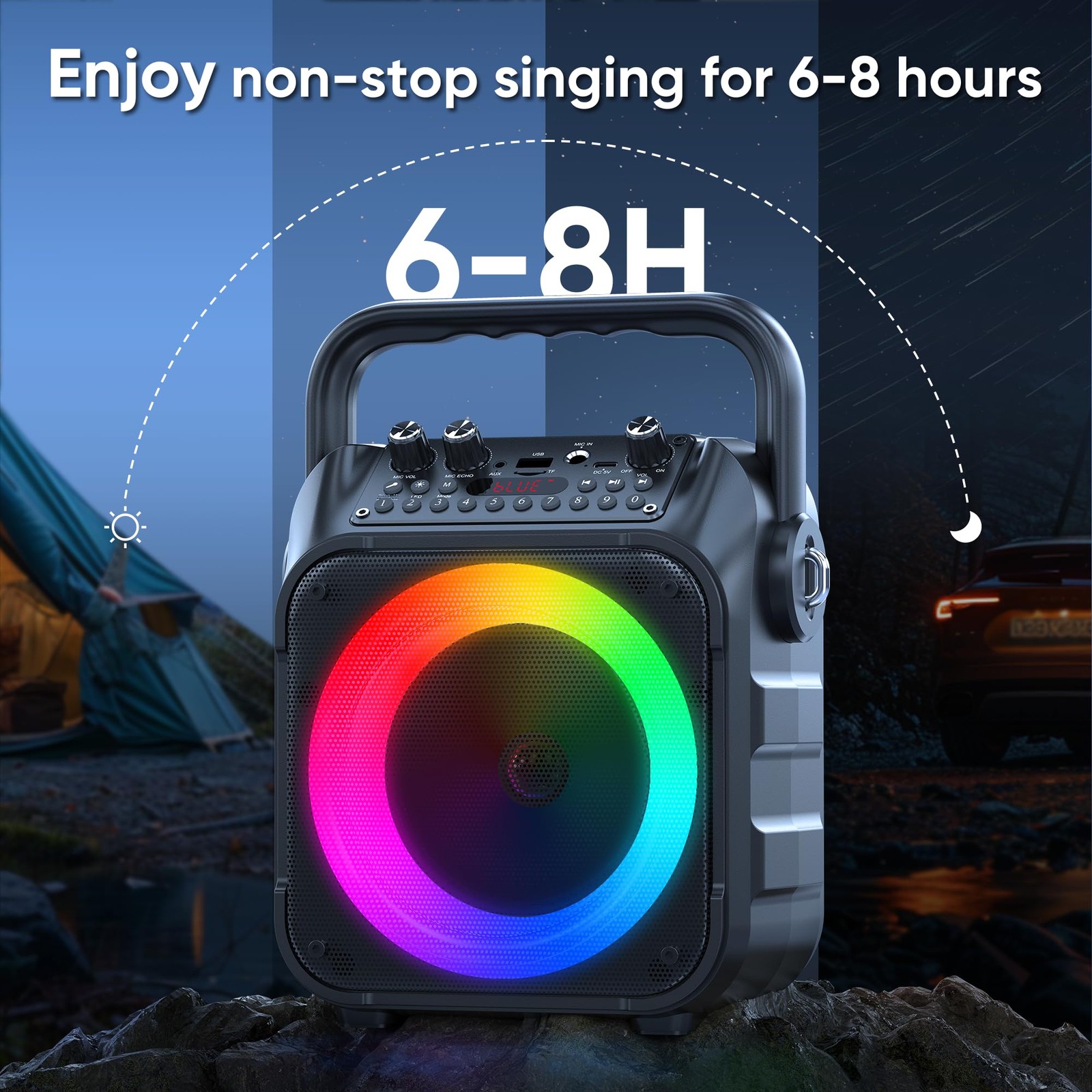 Karaoke Machine, Portable Bluetooth Speaker with 2 Wireless Microphones for A...