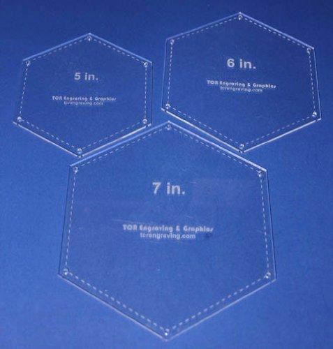 Hexagon Templates. 5", 6", 7" - Clear w/Guide Line Holes 1/8"