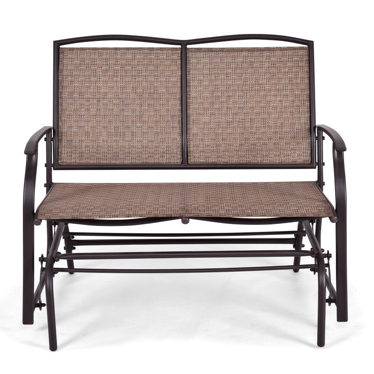 Dual-Person Steel Rocking Loveseat 41.3x28.1x36.6in 396lb Texilene Brown