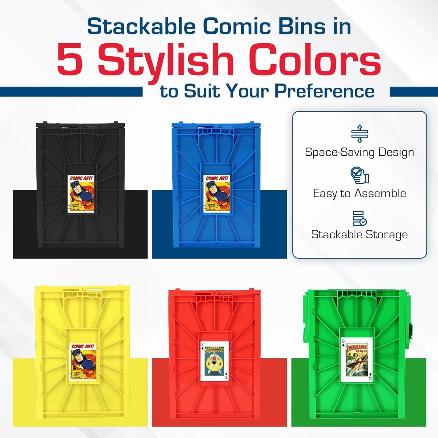 Short Comic Book Storage Box - 5 Pack, Holds 150 Comics, Stackable, Red