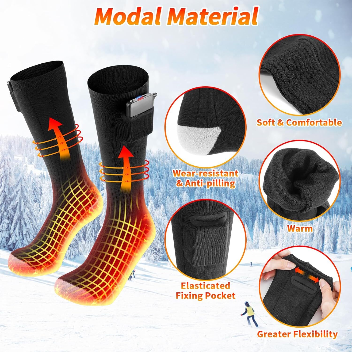 USB Electric Heated Socks Rechargeable Men Women Winter Foot Warmer W/ 2 Battery