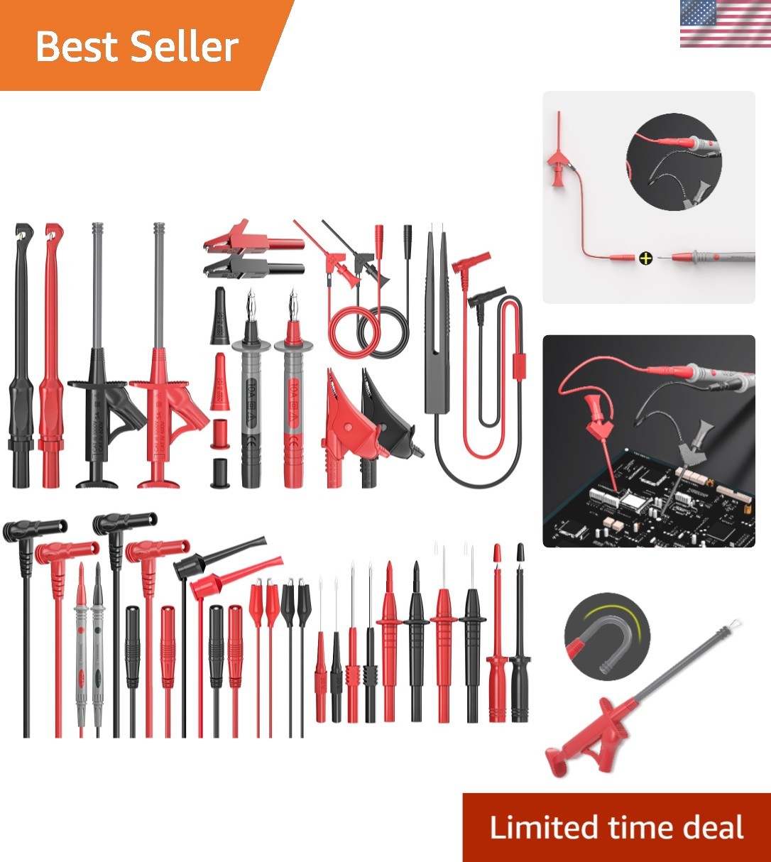 Silicone Multimeter  Leads Kit 33PCS with Replaceable Wire Piercing Probes Se...