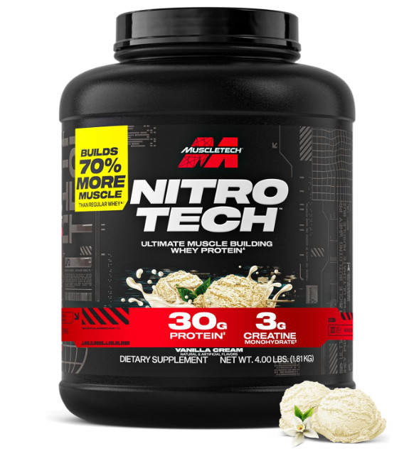 Muscletech NitroTech Whey Protein Vanilla 4LB 30g Creatine BCAA
