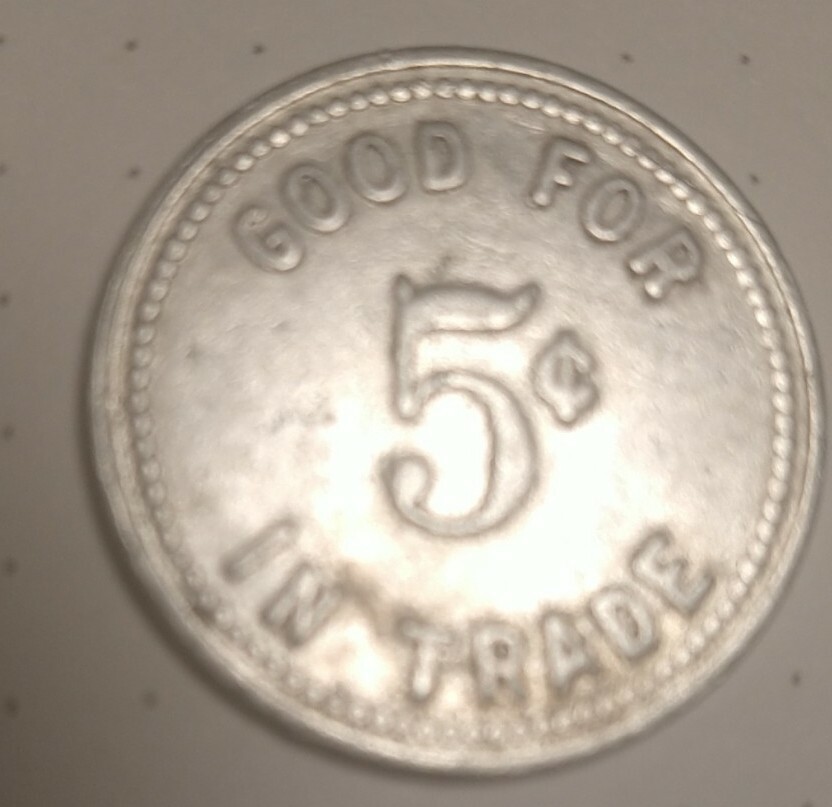 GOOD FOR 5 CENTS IN TRADE TOKEN COIN demp's and charlie's
