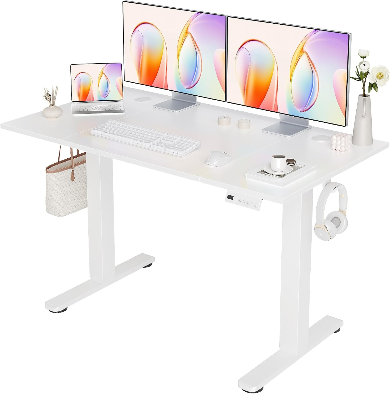48 X 24 Inch Warm White Electric Standing Desk | Adjustable Height, Sit Stand, C