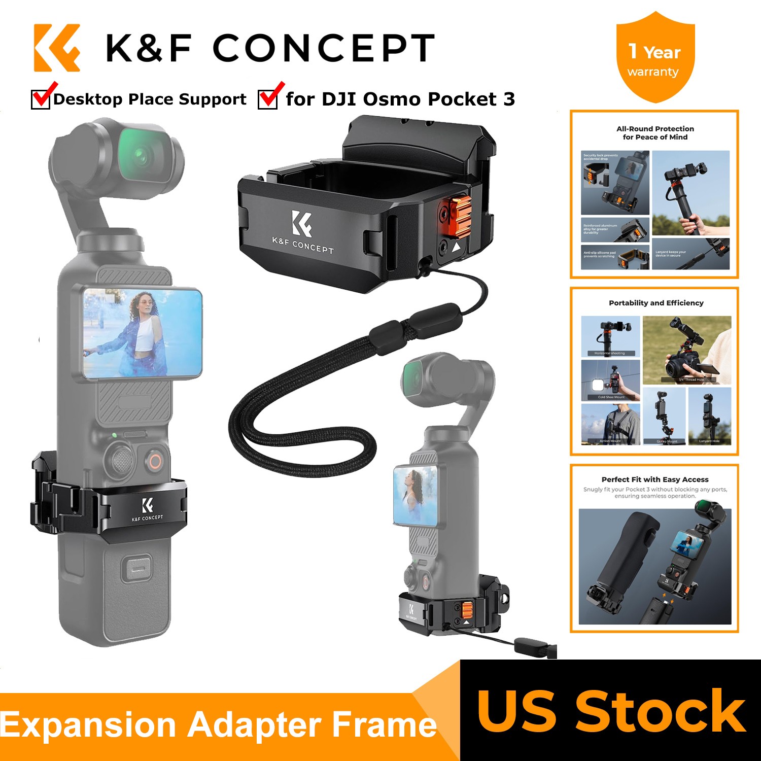 K&F CONCEPT Expansion Adapter Frame Mount Accessories for DJI Osmo Pocket 3
