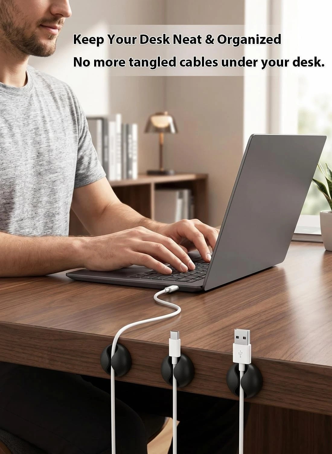 Compact Self-Adhesive Cable Clips | 6pc Rubber Cord Keeper for Clean Surfaces