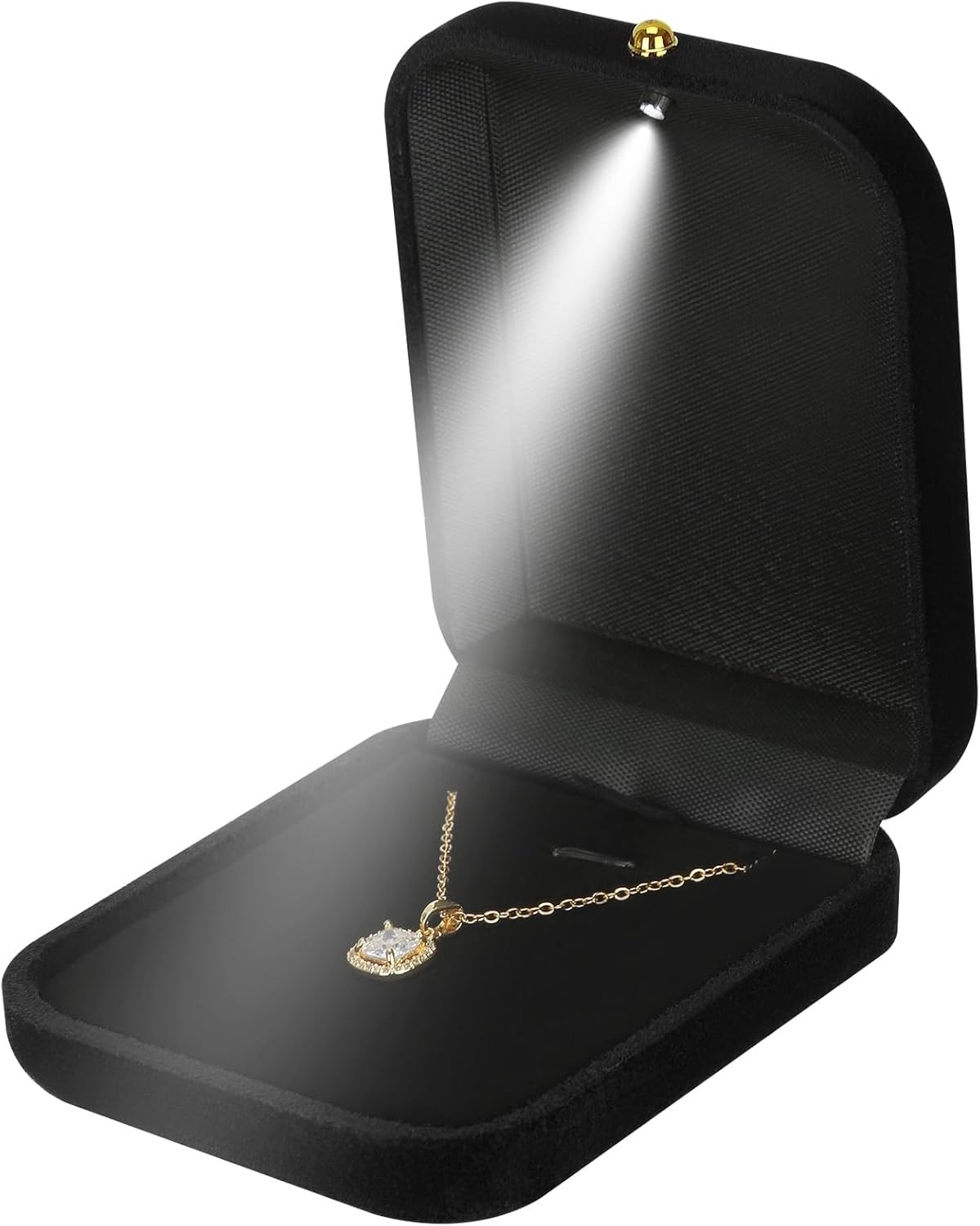 Velvet Necklace Pendant Gift Box with LED 3.5 x 2.7 x 1.4 inches, Black