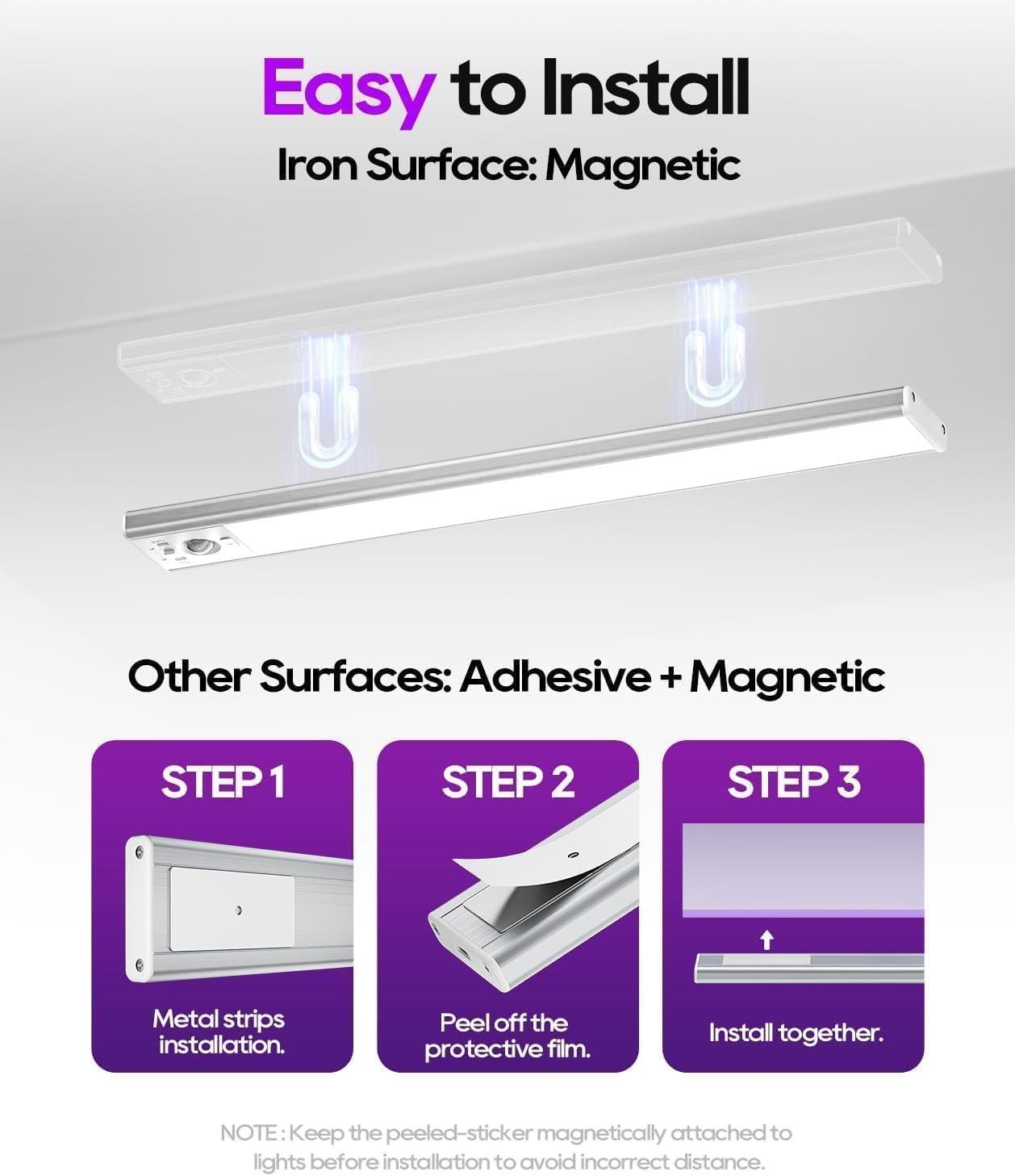 2-Pack 3200mAh Motion Sensor Under Cabinet Lights Indoor Rechargeable
