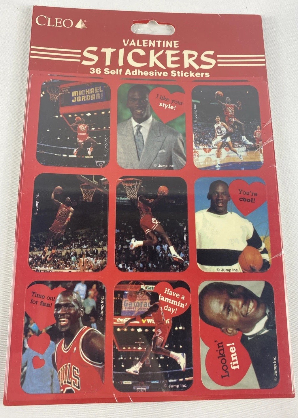 Vintage Michael Jordan Valentine Stickers Sealed Cleo NBA Chicago Bulls