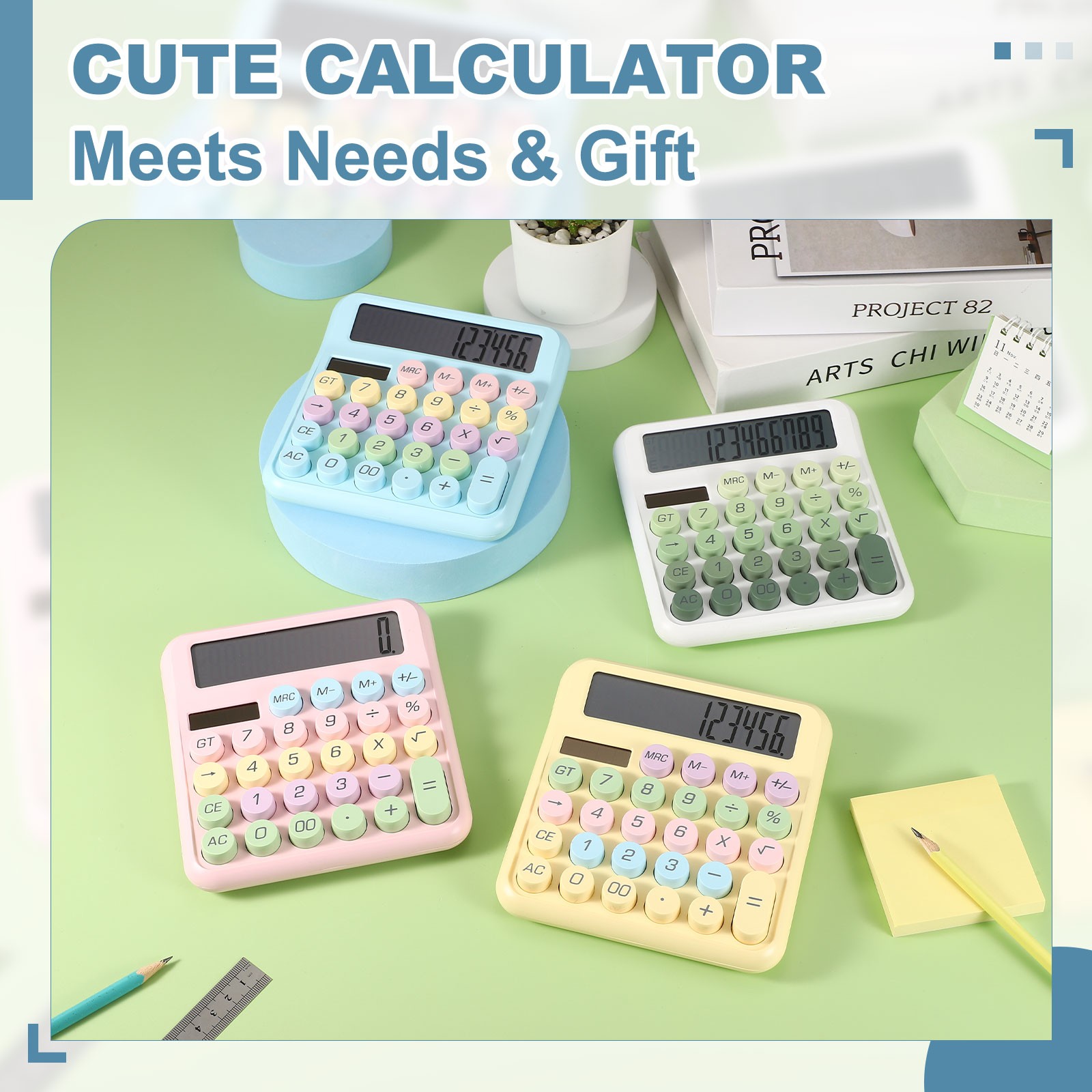 Cute Calculator Desk Calculator Basic Big Button, Blue
