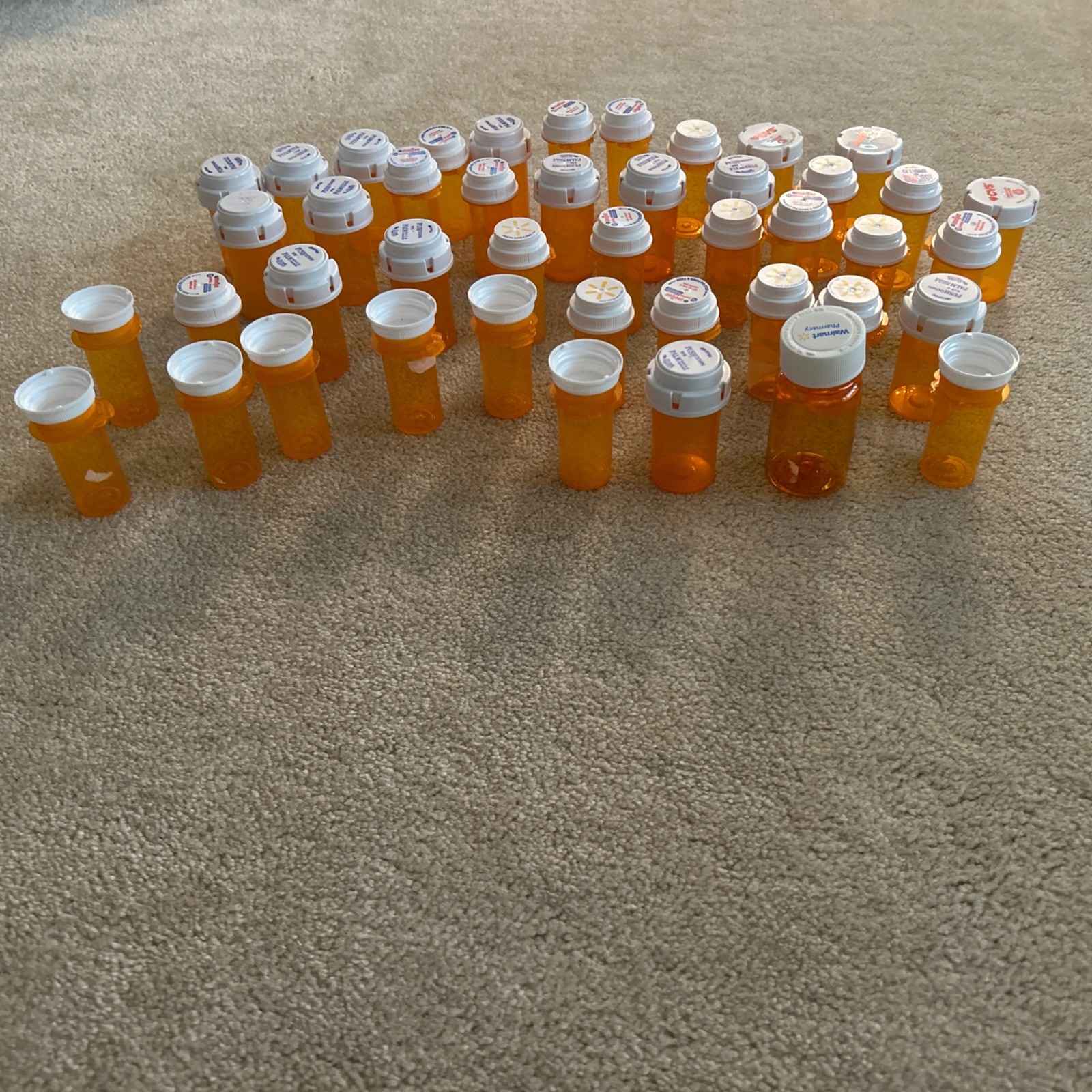 Lot of 44 Mixed Sizes Prescription Rx Pill Bottles Empty Amber Craft Storage