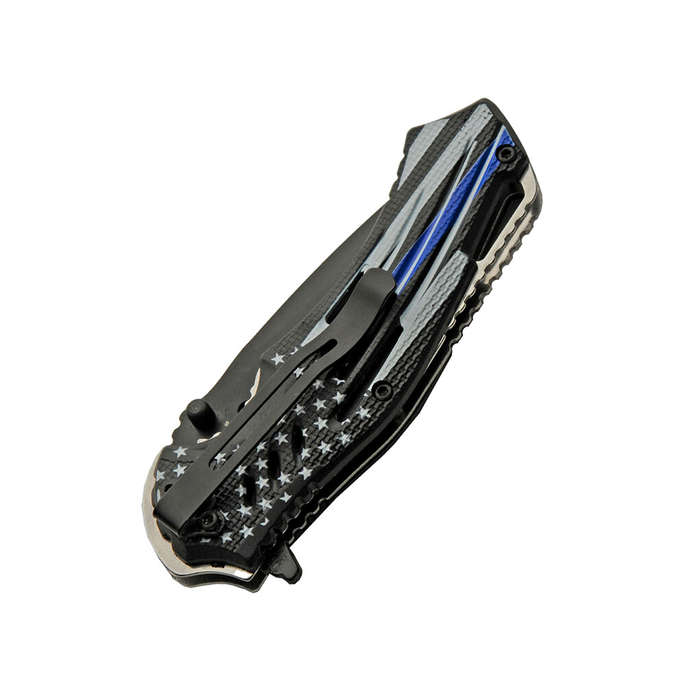 Police BLUE LINE Flag SPRING Assisted KNIFE Folding Pocket Folder - Rite Edge