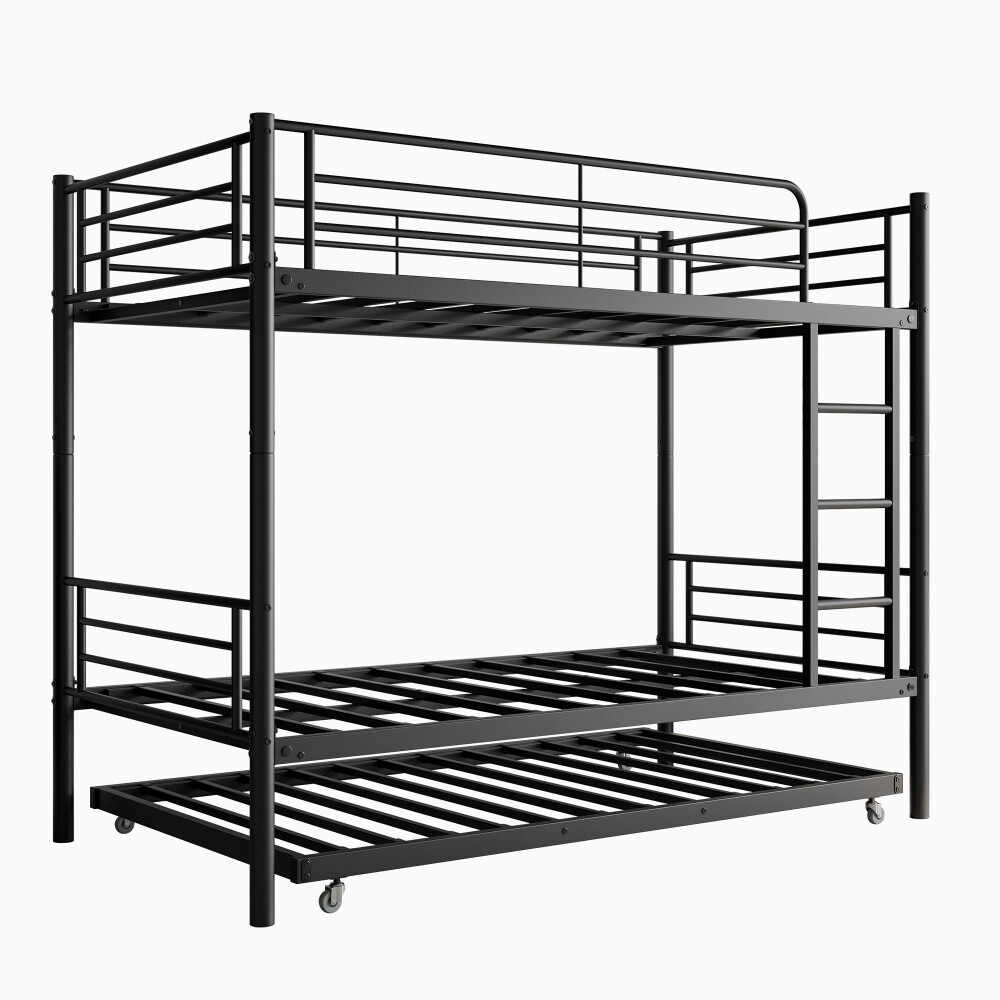Heavy Duty Twin Size Bunk Bed with Ladder and Full-Length Guardrail and Trundle