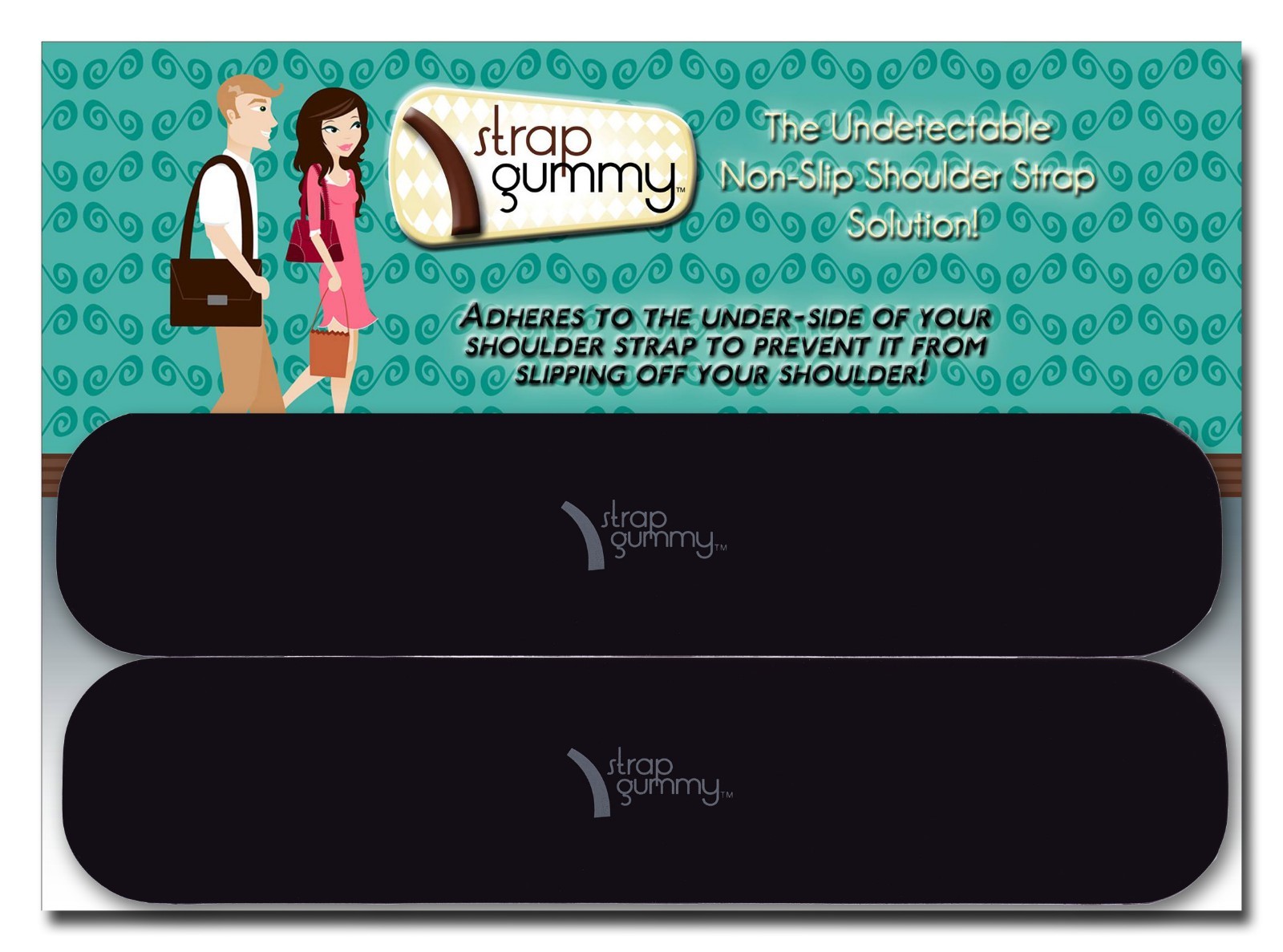 Strap Gummy® - Non Slip Shoulder Strap Grip Strip Pads LARGE - BLACK 4 PIECE NEW