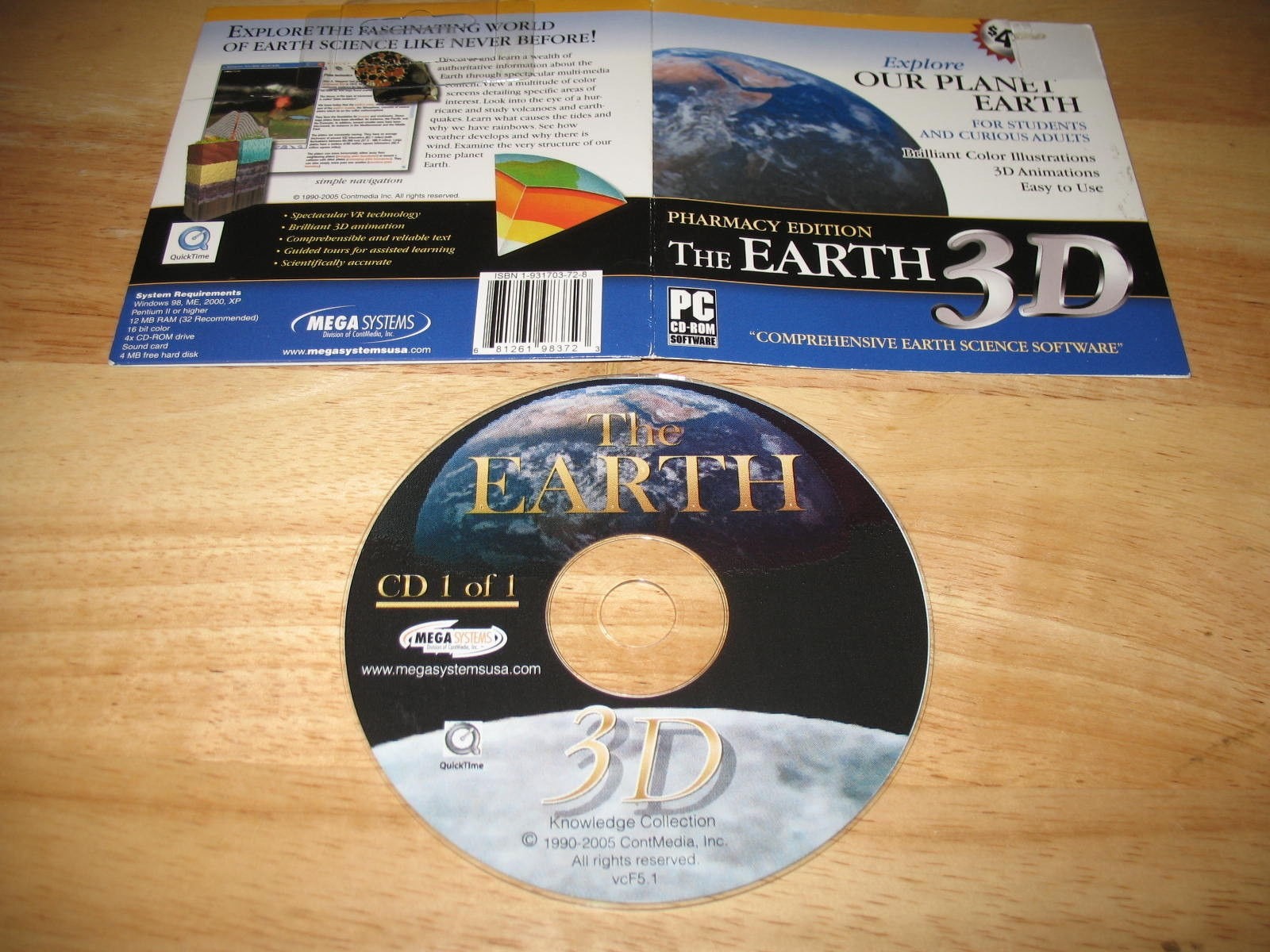 The Earth 3D Pharmacy Edition PC CD-ROM ContMedia 2005 for Windows 98/Me/2000/XP
