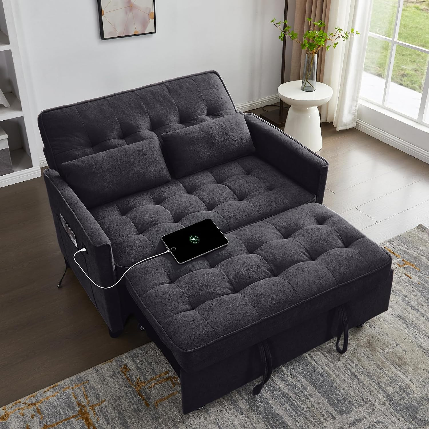 Convertible Sofa Bed, 3 in 1 Pull Out Couch, Loveseat Sleeper with Side Pocket,