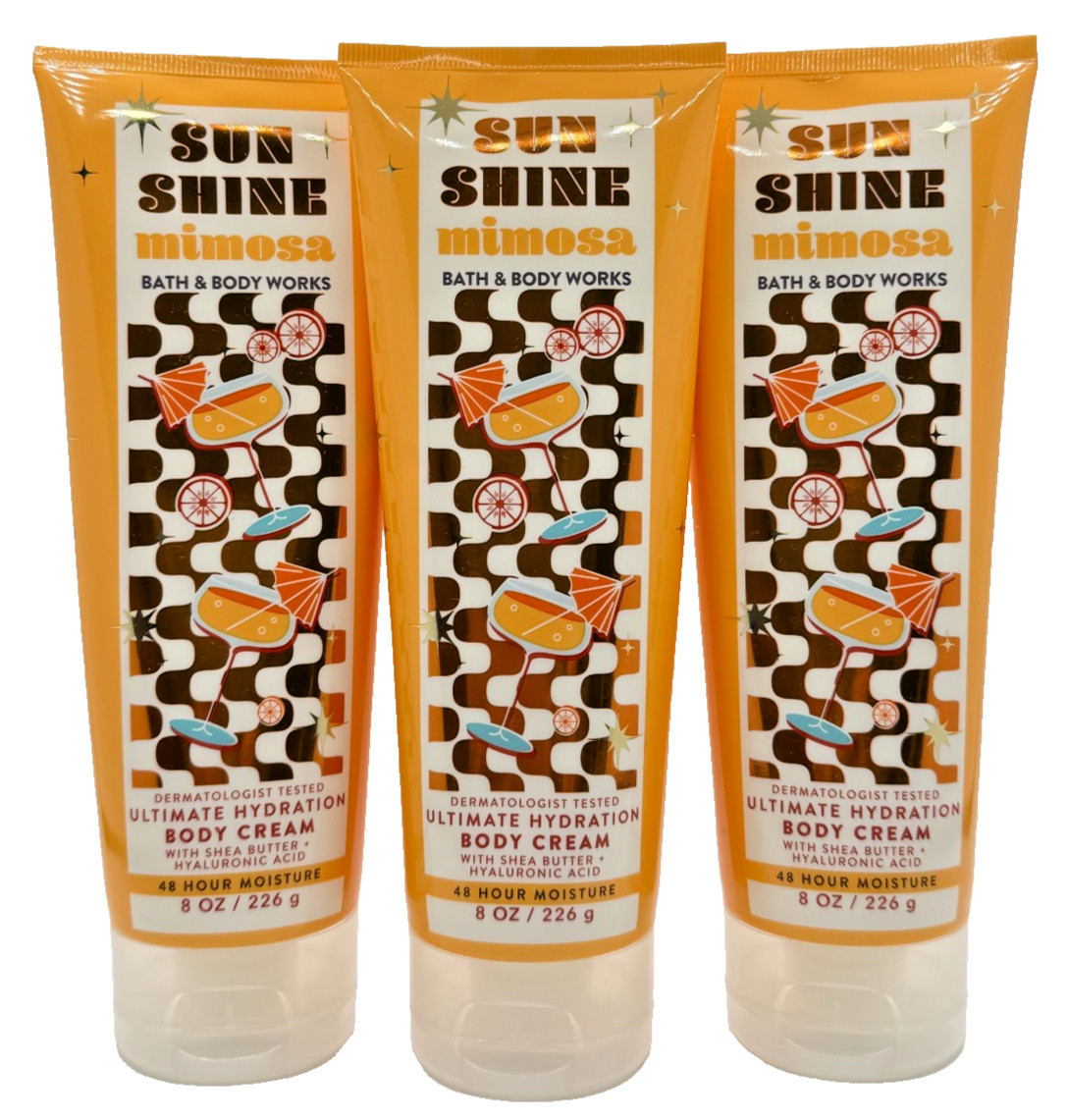 NEW Bath & Body Works Lot of 3 Tubes Sunshine Mimosa Body Cream Lotion 8 oz
