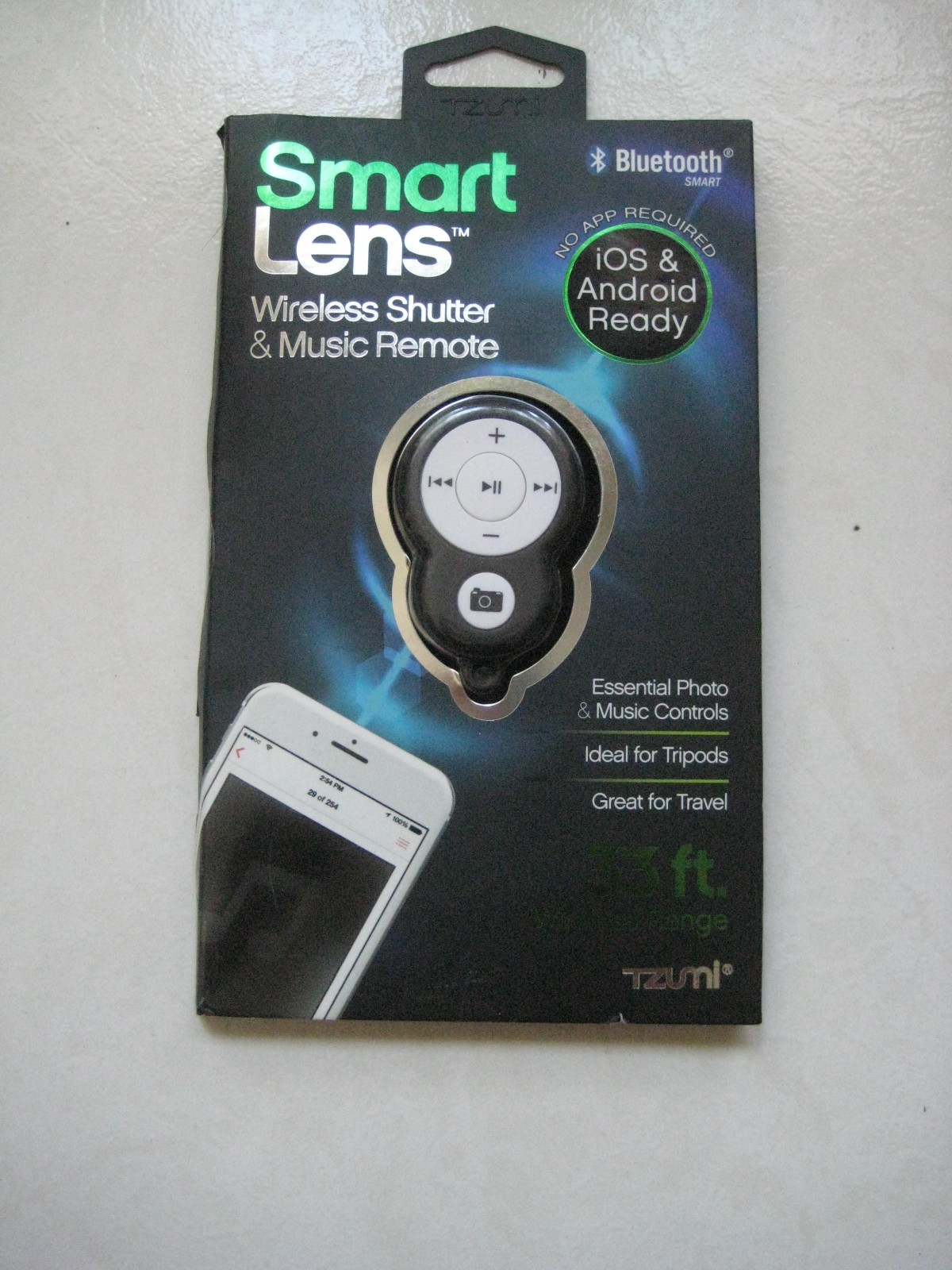 TZUMI SMART LENS WIRELESS BLUETOOTH SHUTTER &MUSIC R EMOTE IOS ANDROID 3814STC