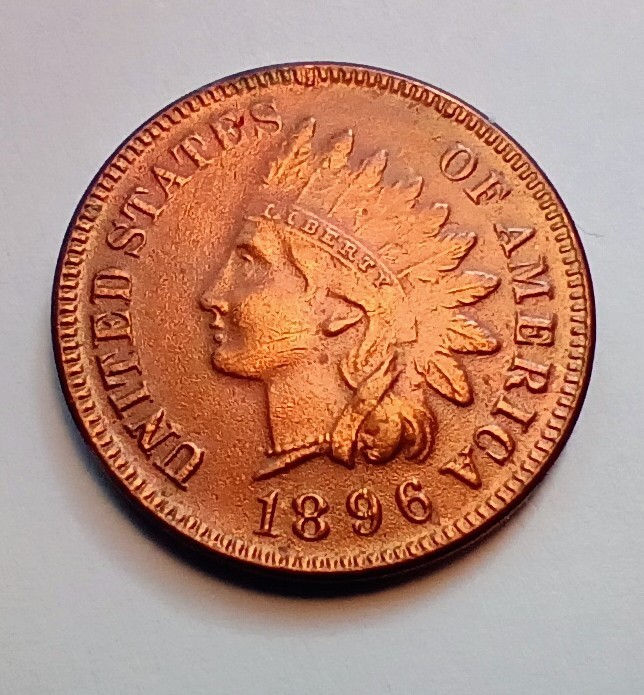 1896 Indian Head Cent, L On Ribbon, Pointed Collar,  Rare Penny