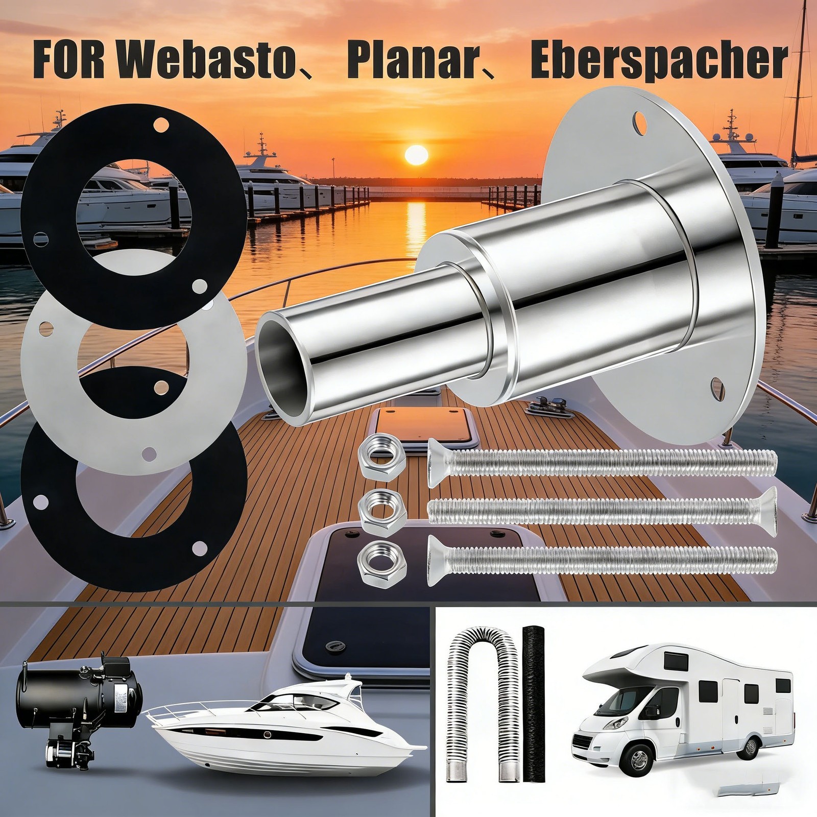 316 Stainless 24mm Thru Hull Exhaust Skin Fitting Tube Diesel Heater Yacht