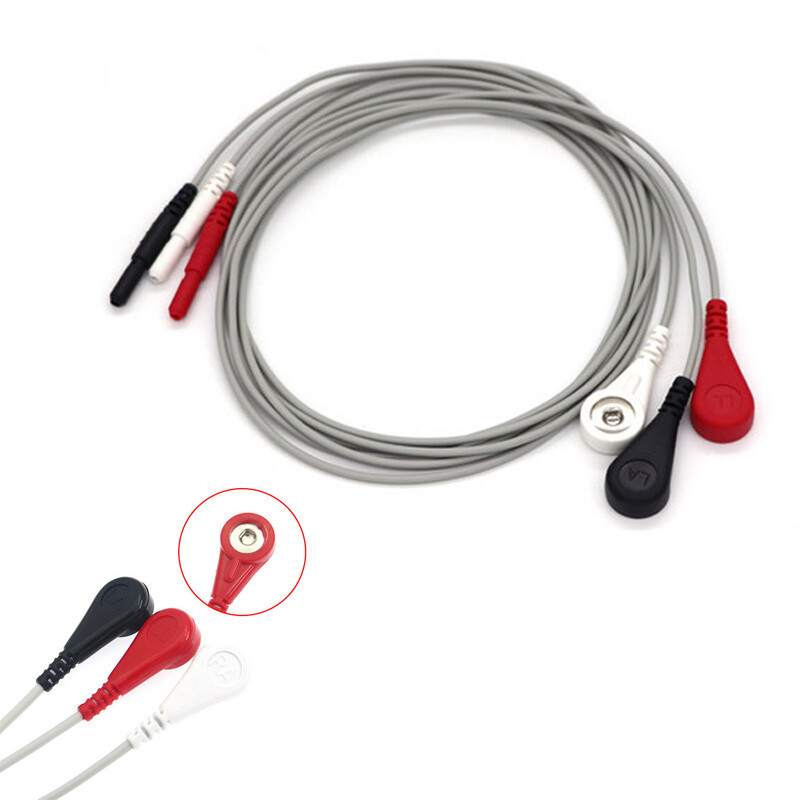 Universal 3-lead DIN 1.5mm ECG/EKG Cable Leadwire Snap Fit For Mindray,BCI,Colin
