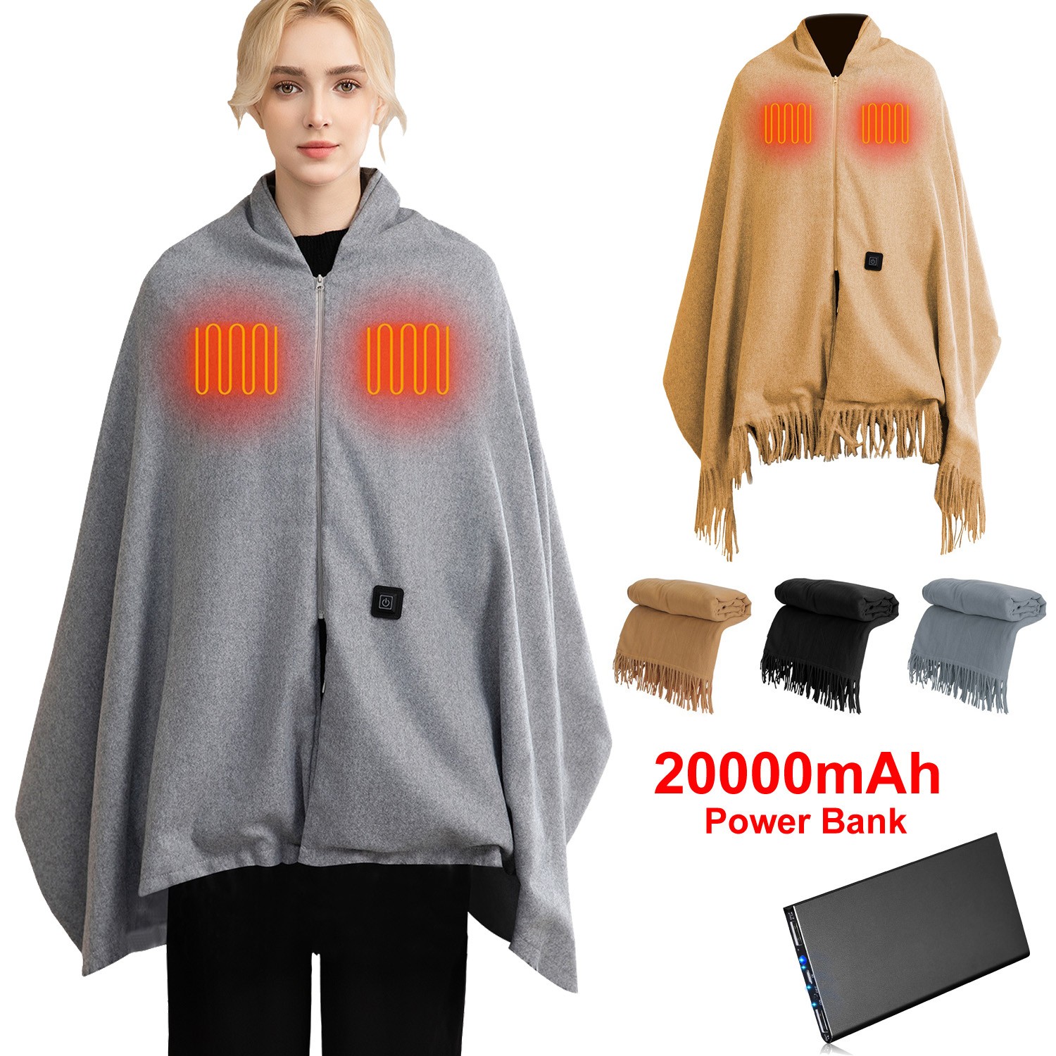 Electric Heated Blanket Throw Battery Pack Winter Outdoor Warm Shawl for Women