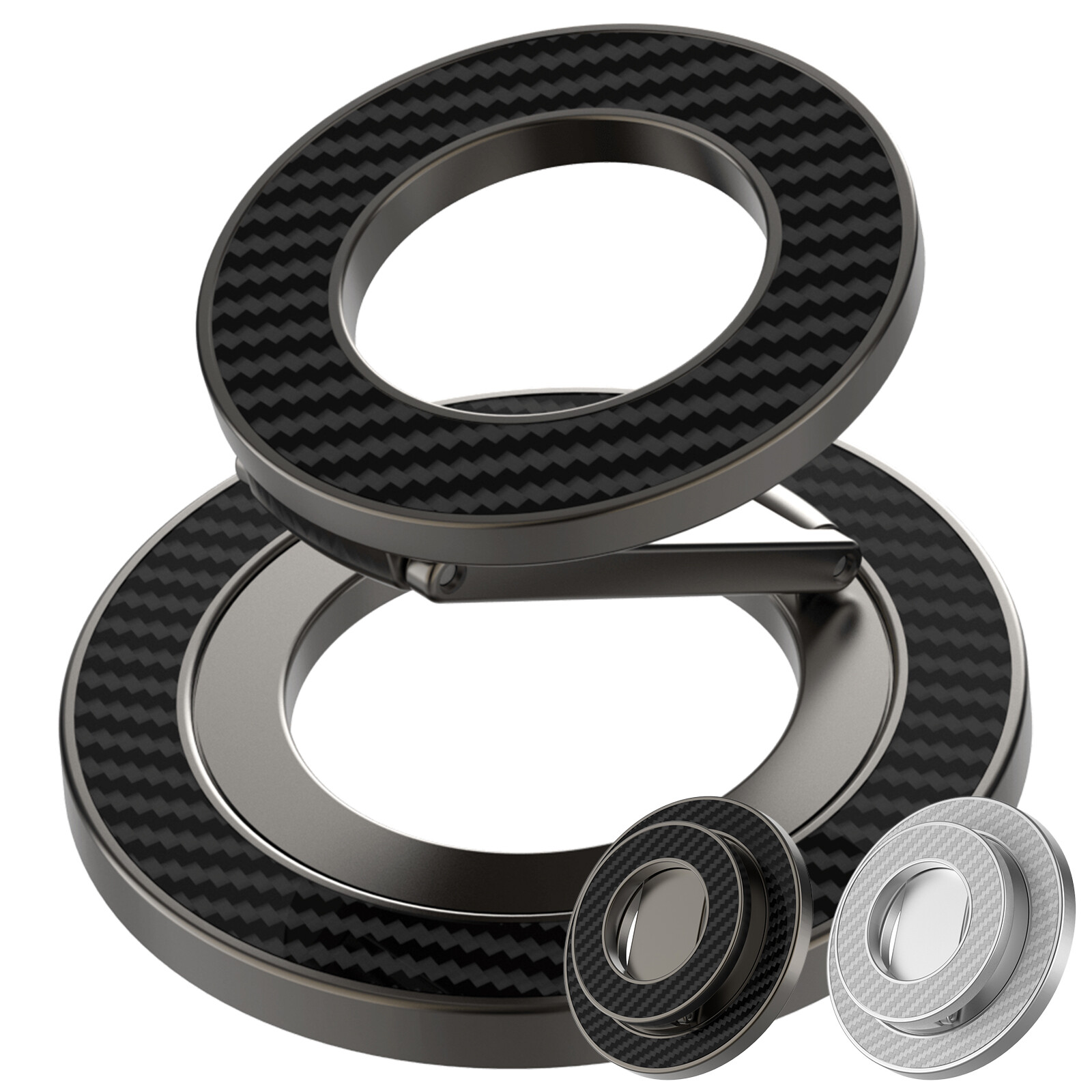 Carbon Fiber Texture Magnetic Finger Ring with Phone Holder Stand For Universal