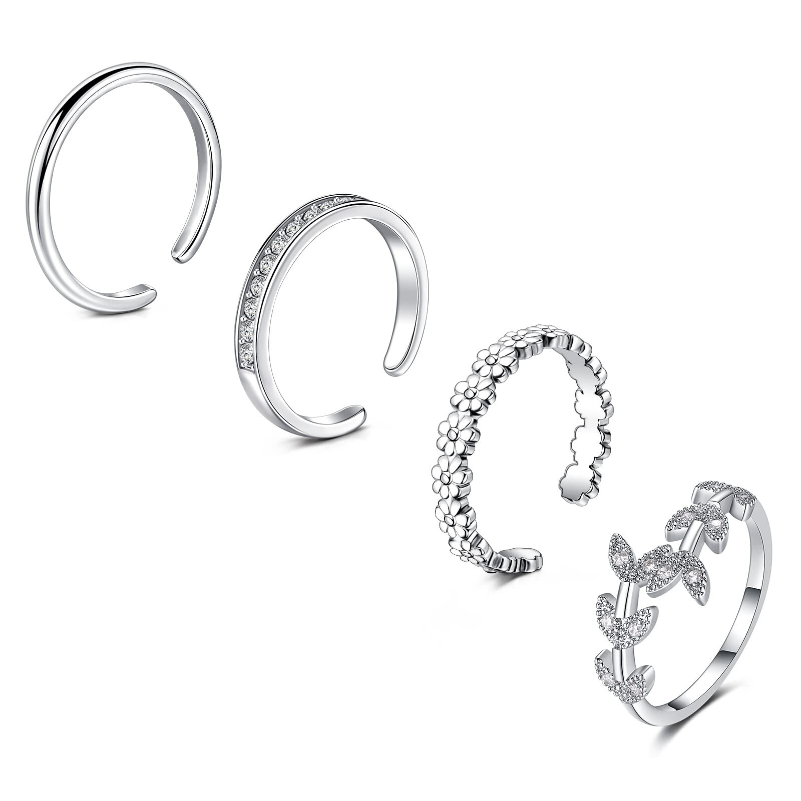 JFORYOU Toe Rings for Women Adjustable Open Toe Rings with Anklet Set CZ Flow...