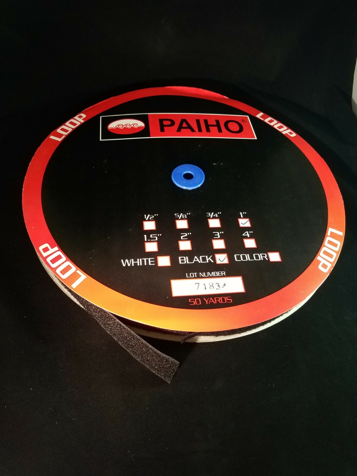 1" Black Sew-On Loop fastener Paiho brand