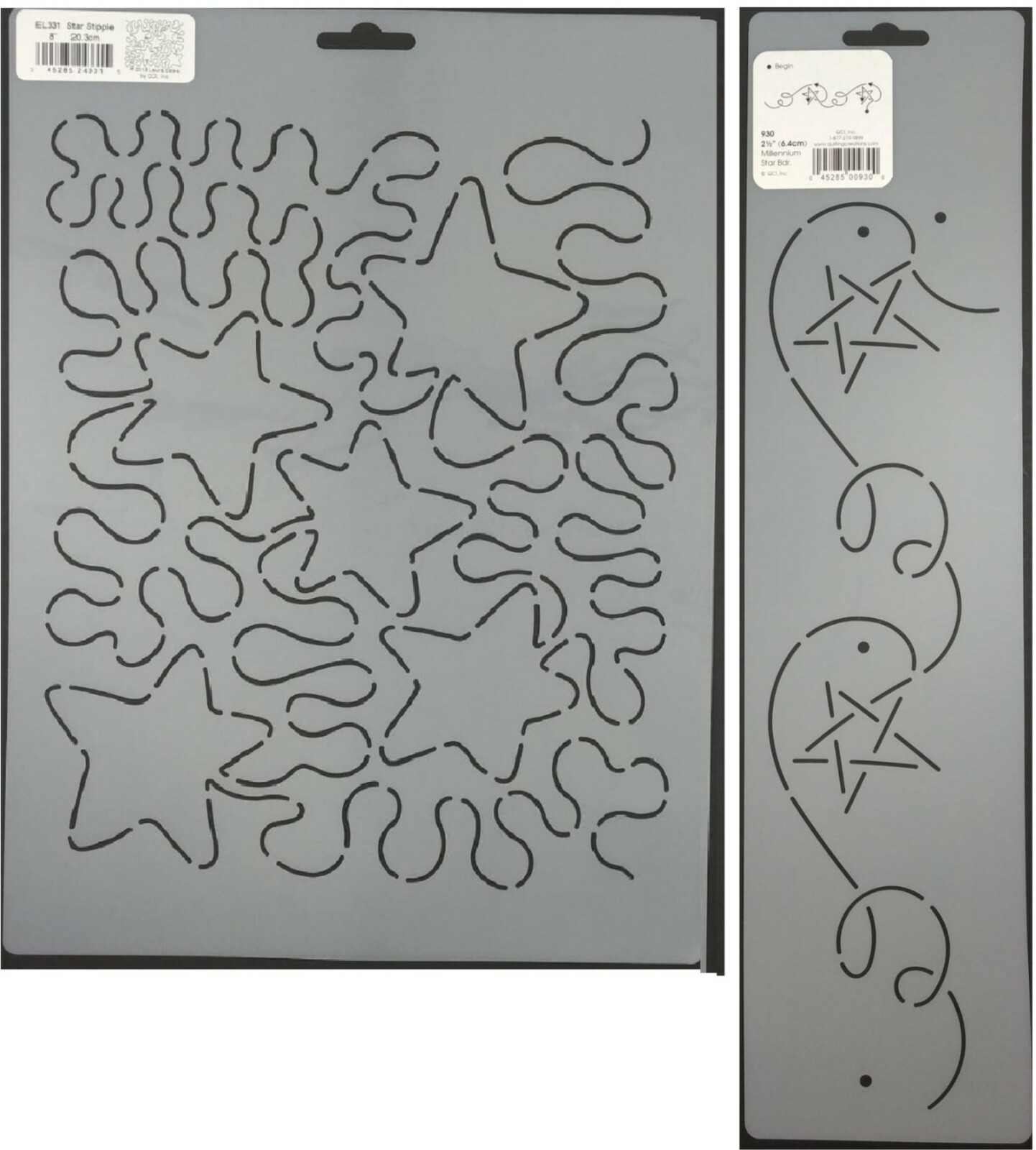2 Quilting Stencils Star Stipple & Millennium Border Quilt Pattern Templates Set