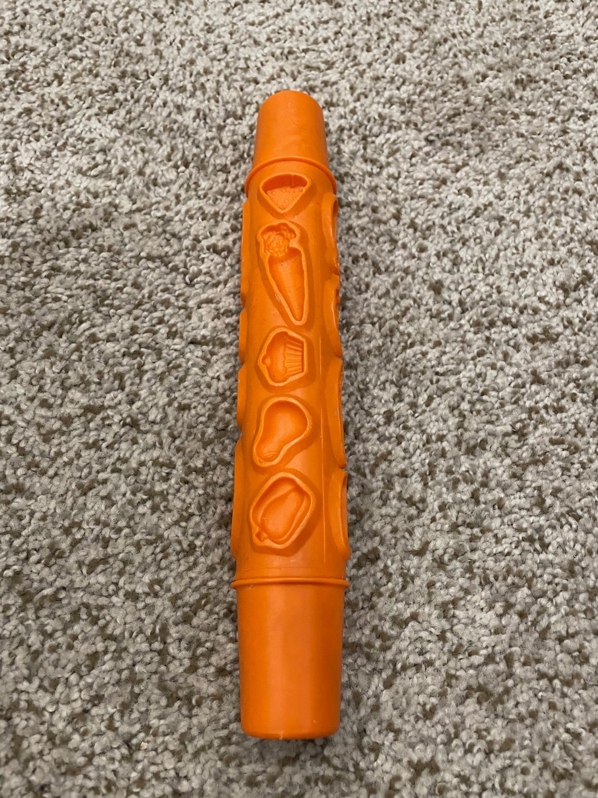 Vintage 1977 Play-Doh Fruits & Vegetable Roller, 10" Long, Rolling Pin, Plastic