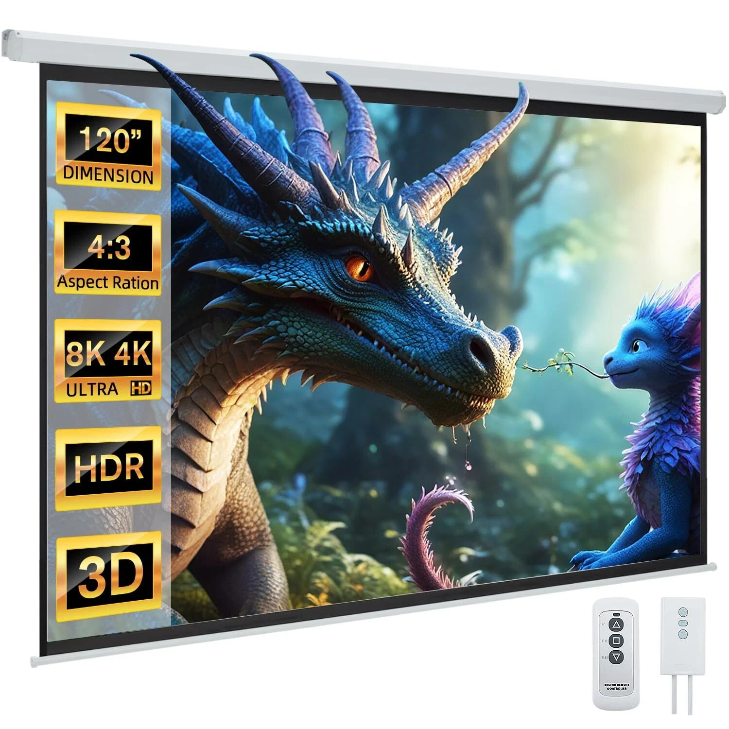 120Inch Motorized Projection Screen 43 4K 3D HD Electric Projector Screen