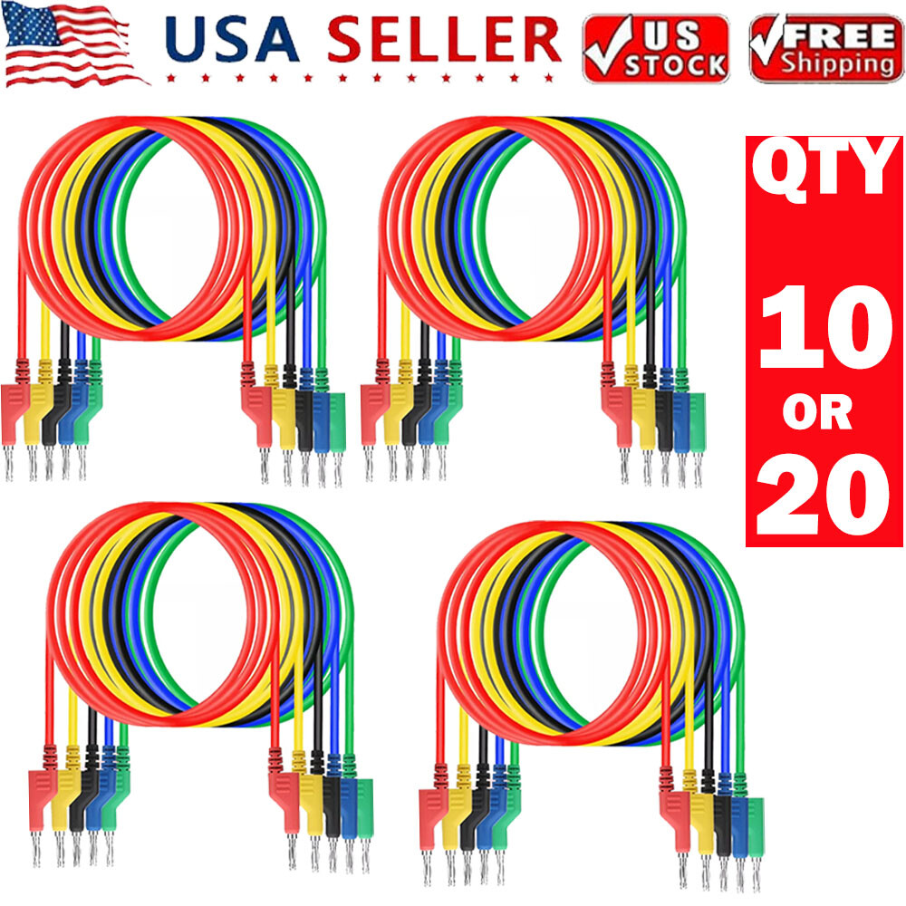 10PCS/20PCS 1000V 4mm Stackable Banana To Banana Plug Test Lead Wire Cable US