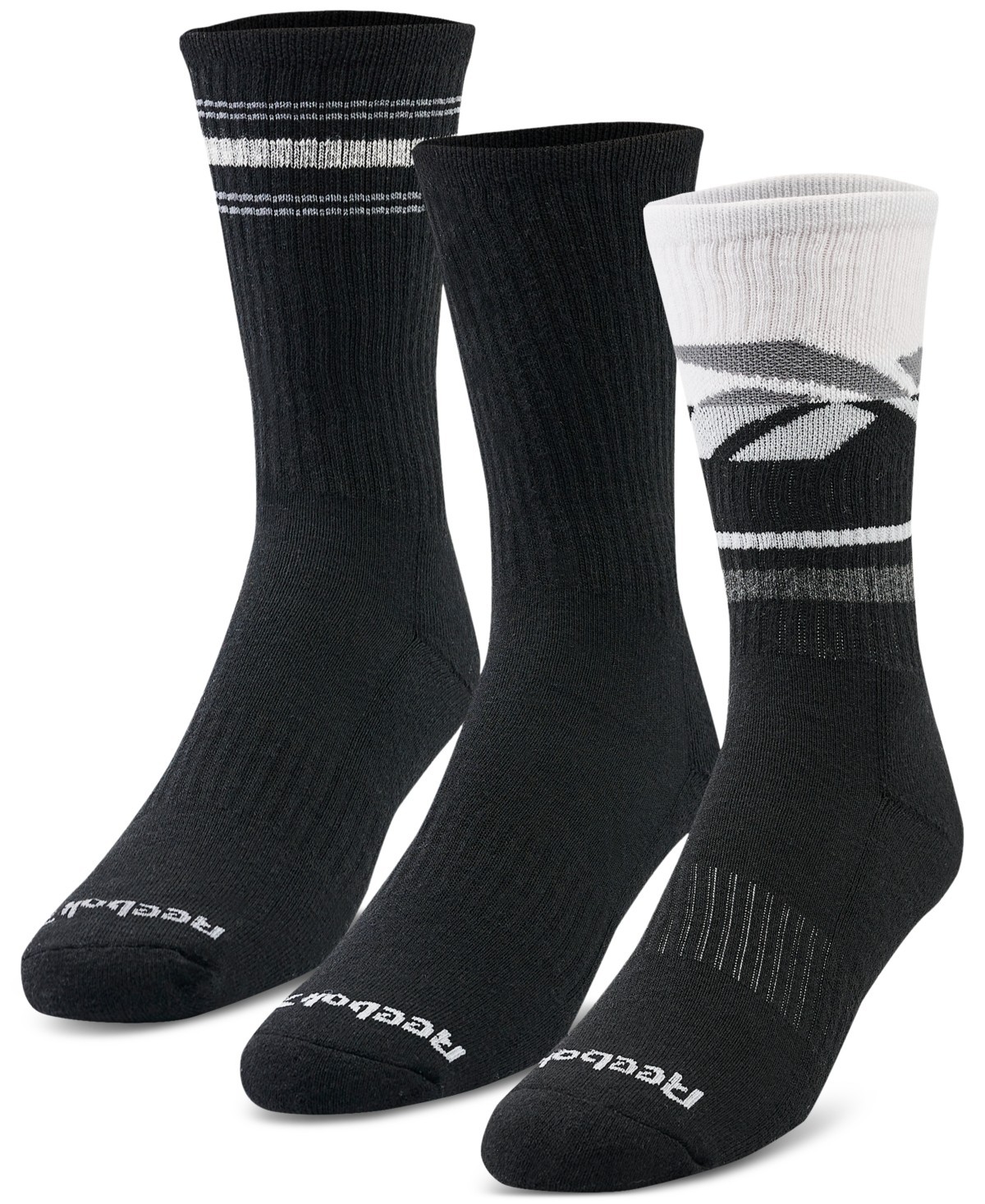 Reebok Men's 3-pk. Logo Terry Crew Socks Black Grey White One Size