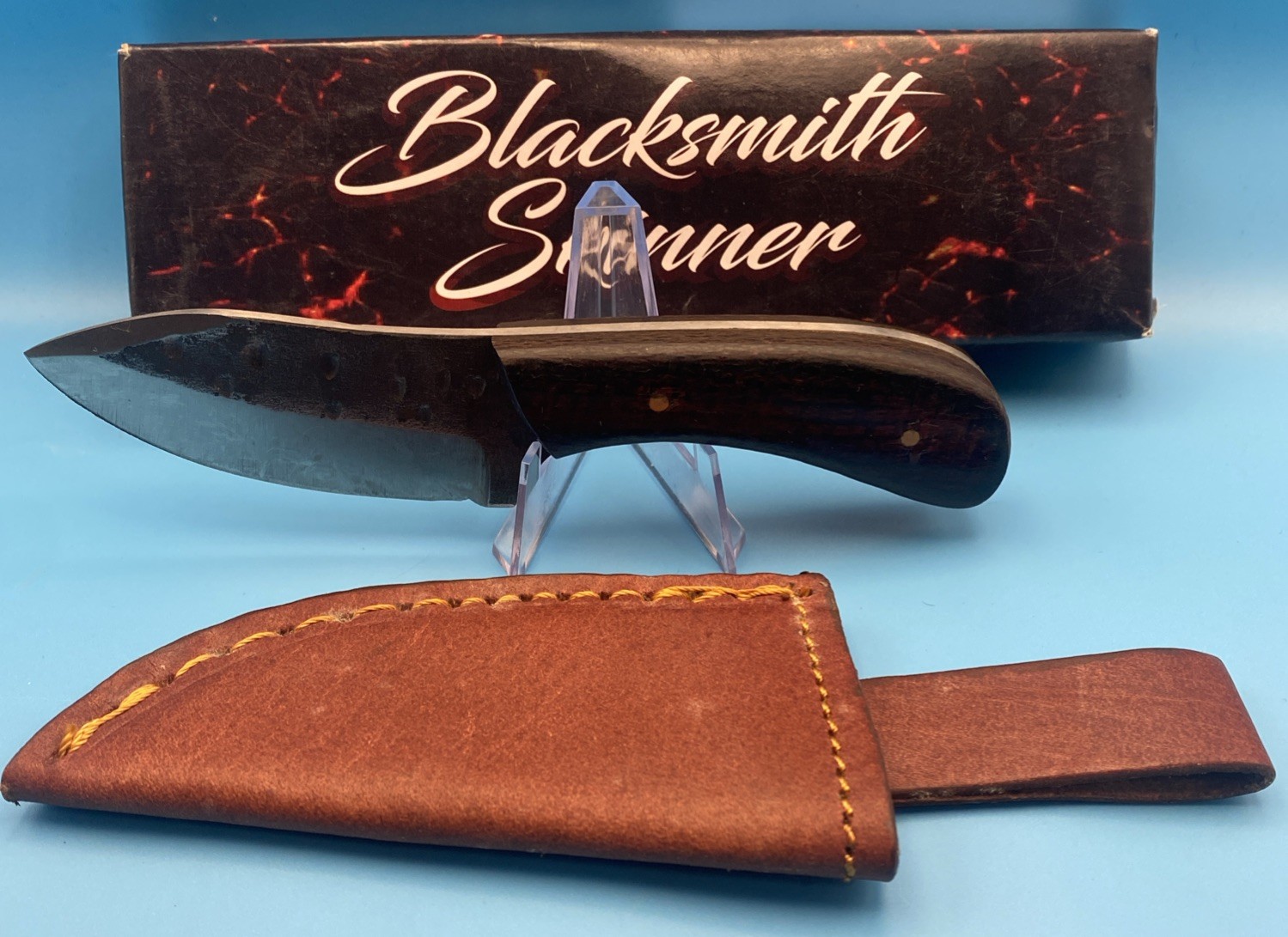 Blacksmith Skinner Fixed Knife 3" Carbon Steel Blade Burgundy Wood Handle