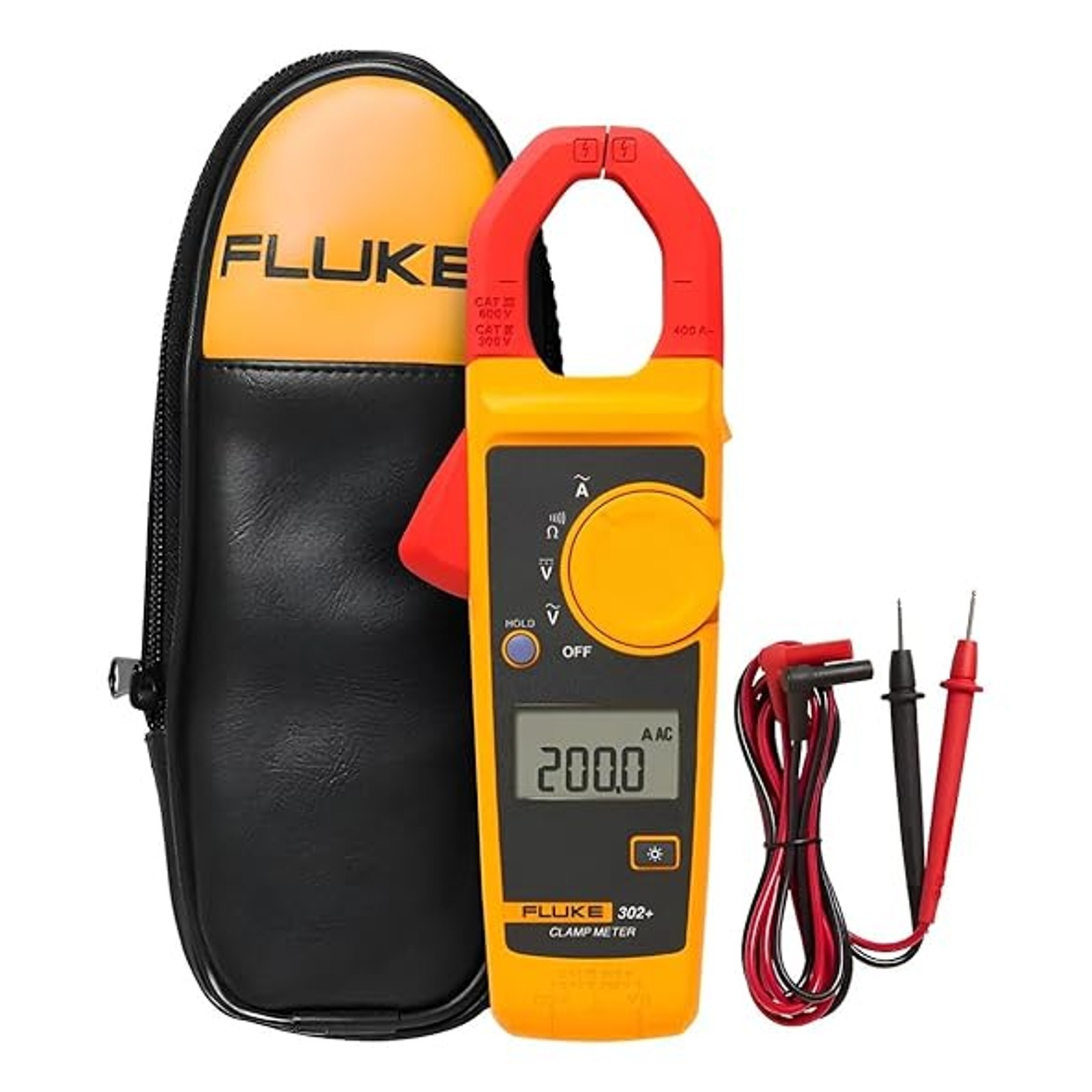 Fluke 302+ Digital Clamp Meter 400A AC Current 600V CAT III Backlit Display