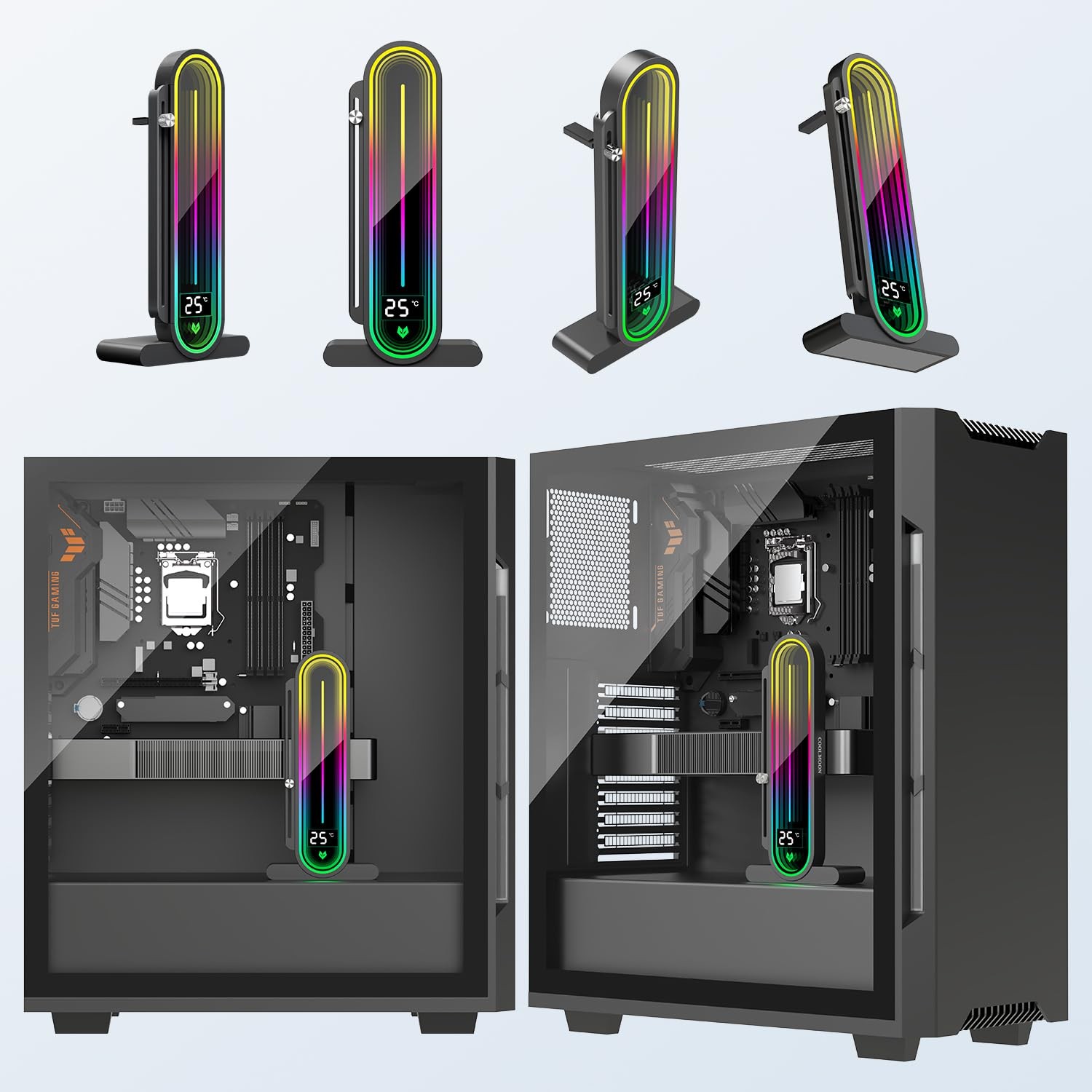 ARGB GPU Support Bracket, Universal GPU Bracket with Temperature Display, Gra...