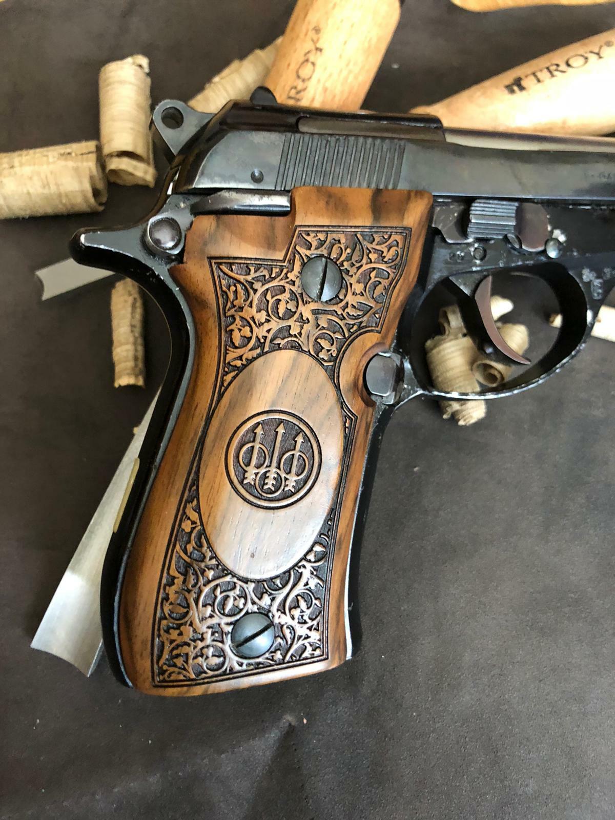 Beretta F81 81FS 81BB 81F F84 Turkish Walnut Grips Handmade. Floral Fancy Grips