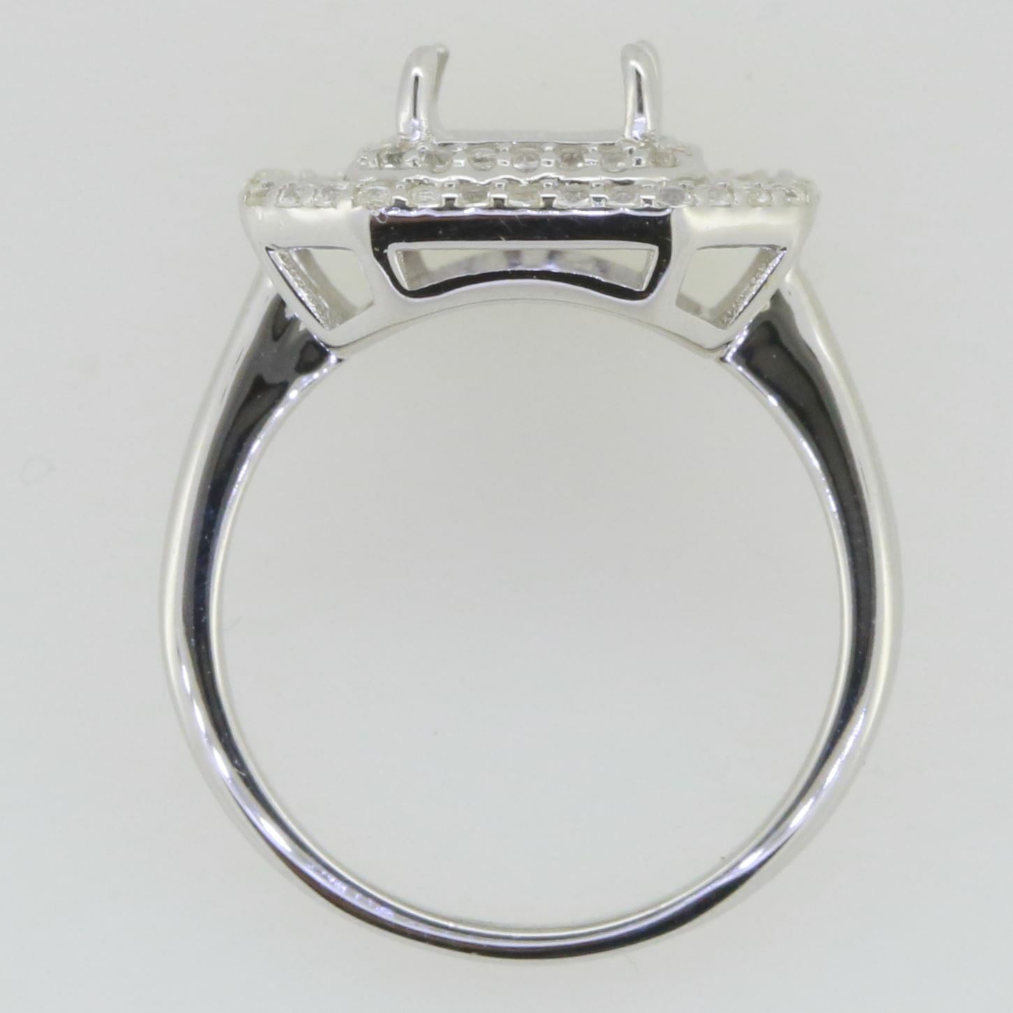 Sterling Silver Semi Mount Ring Setting Emerald OCT 9X7mm White Topaz
