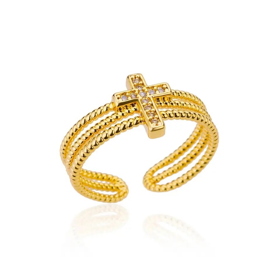 New Classic Adjustable Stainless Steel Cross Rings Unisex Silver Gold Color Open