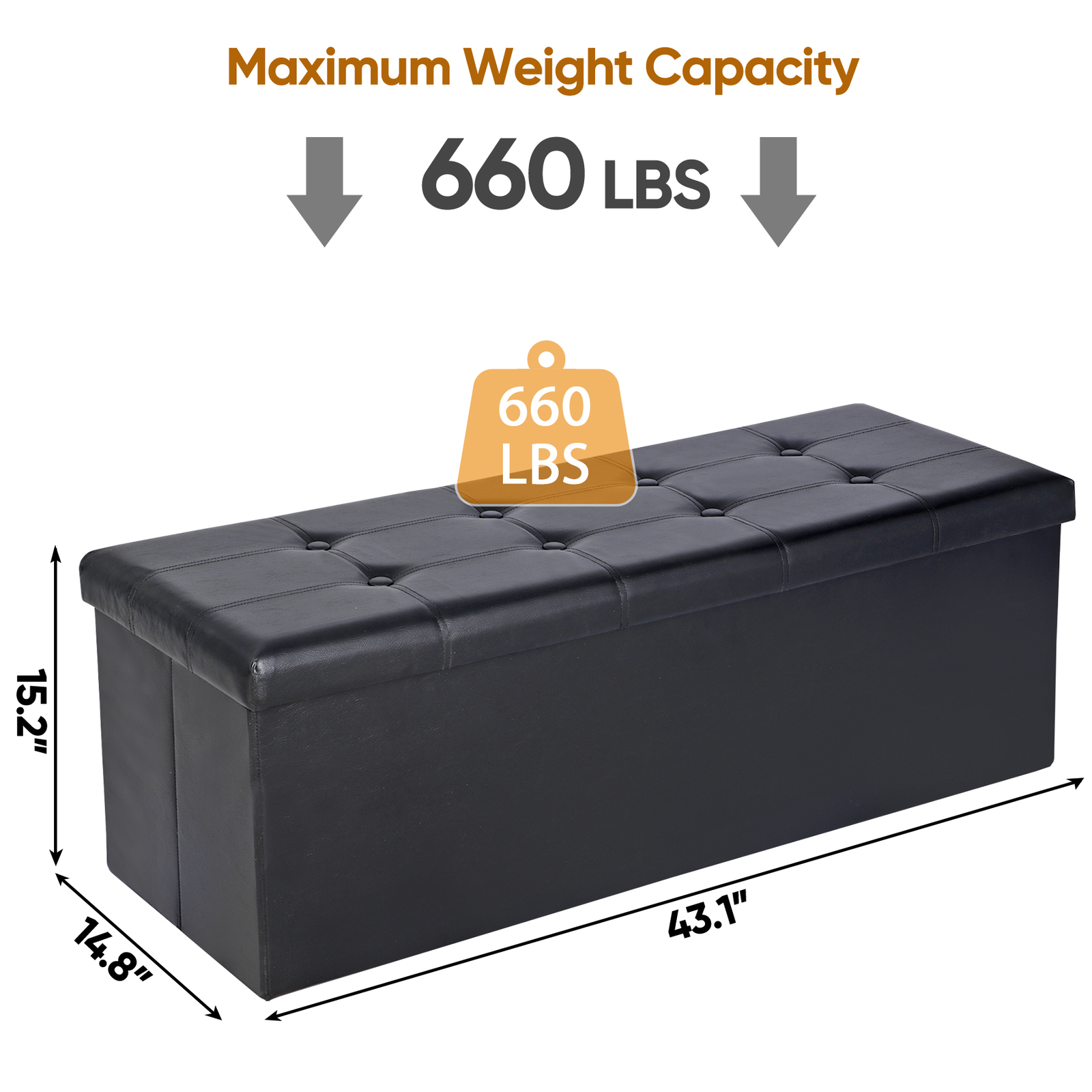 43" Folding Storage Ottonman Bench FootStool for Home Organizer Toy Storage