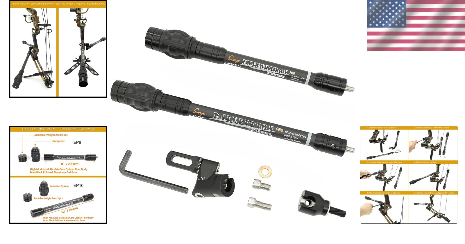 Professional Archery Stabilizer Kit - Lightweight Carbon Body & Weights Included