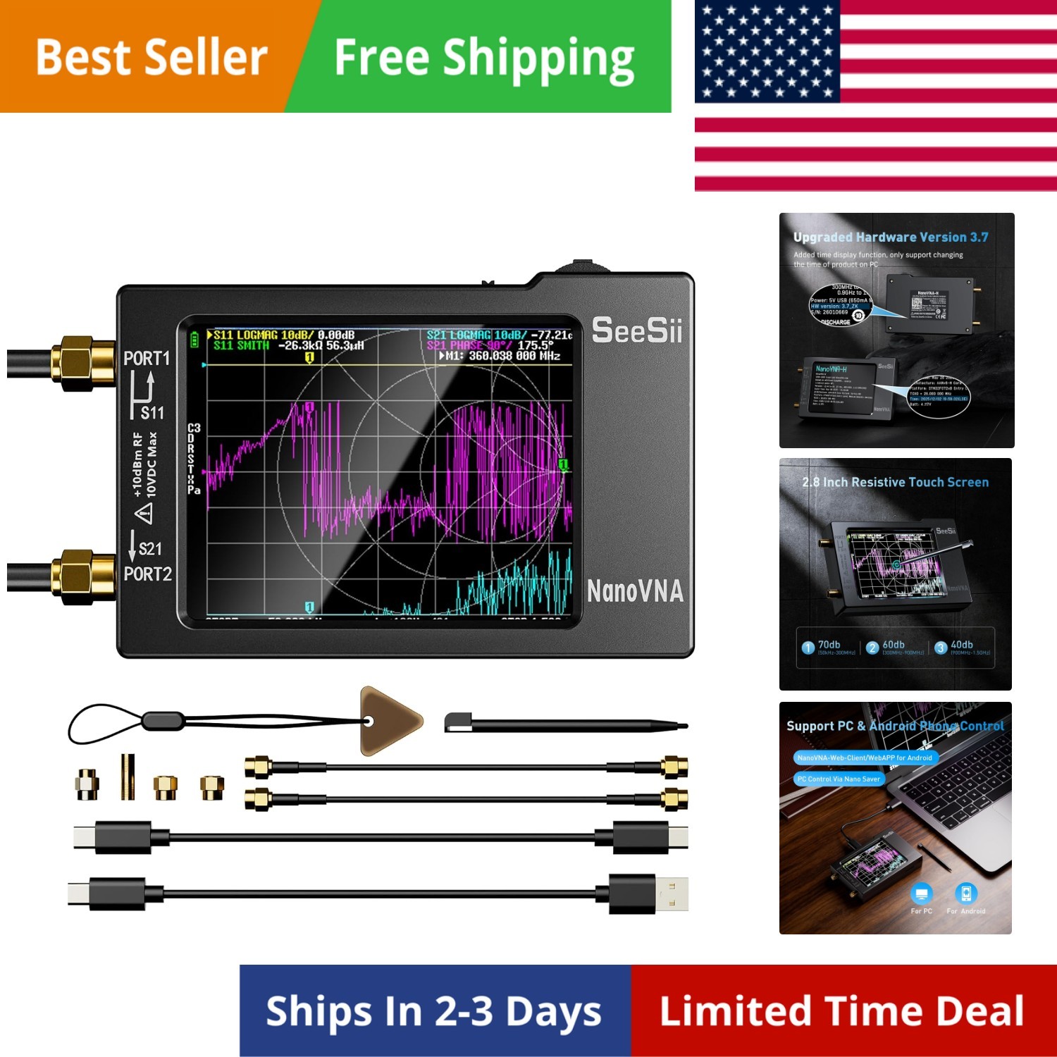 Vector Network Analyzer,Upgraded HW3.7 9KHz-1.5GHz MF HF VHF UHF Antenna Anal...