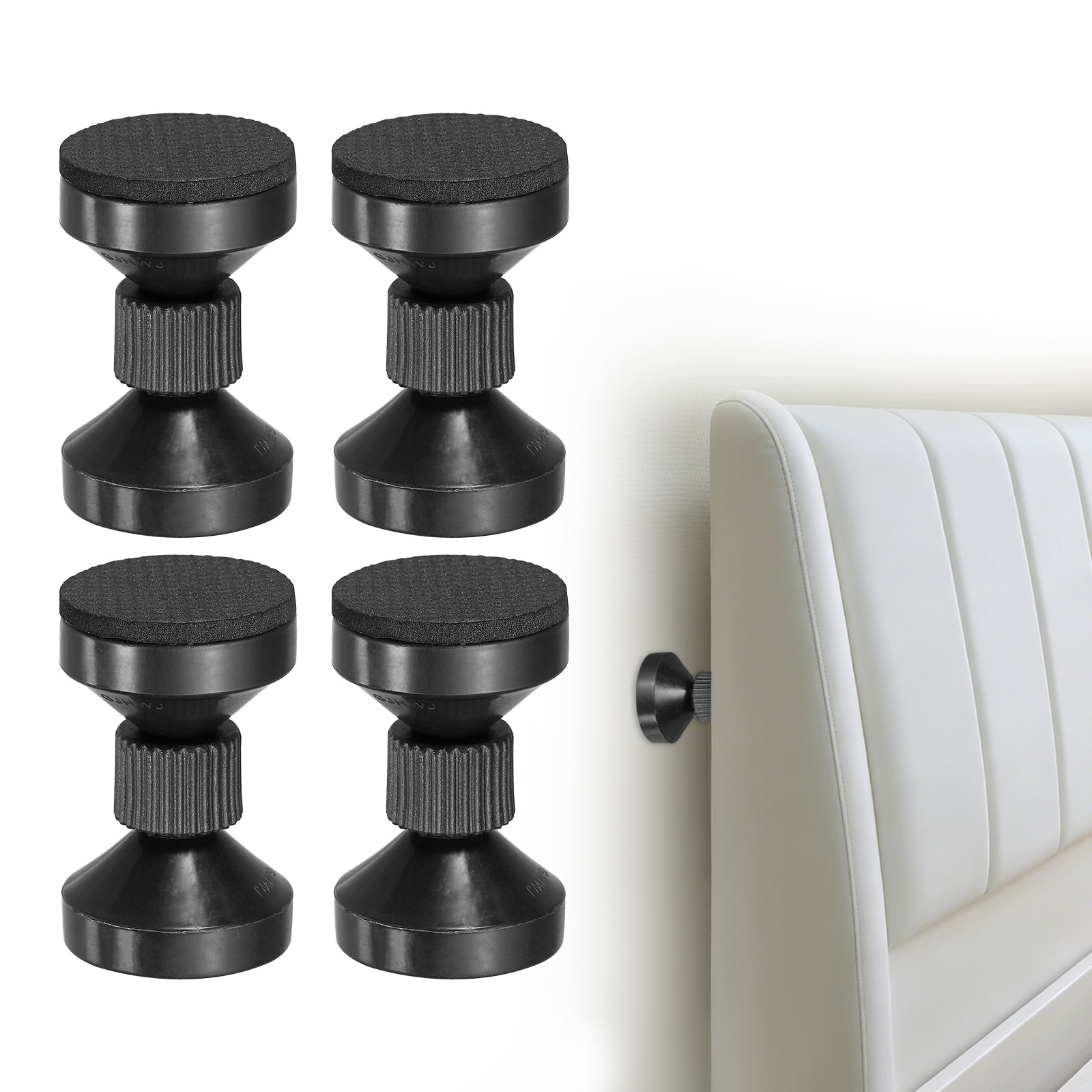 4 Pcs Headboard Stoppers, 2.64 Inch Adjustable Threaded Bed Frame Tool, Black